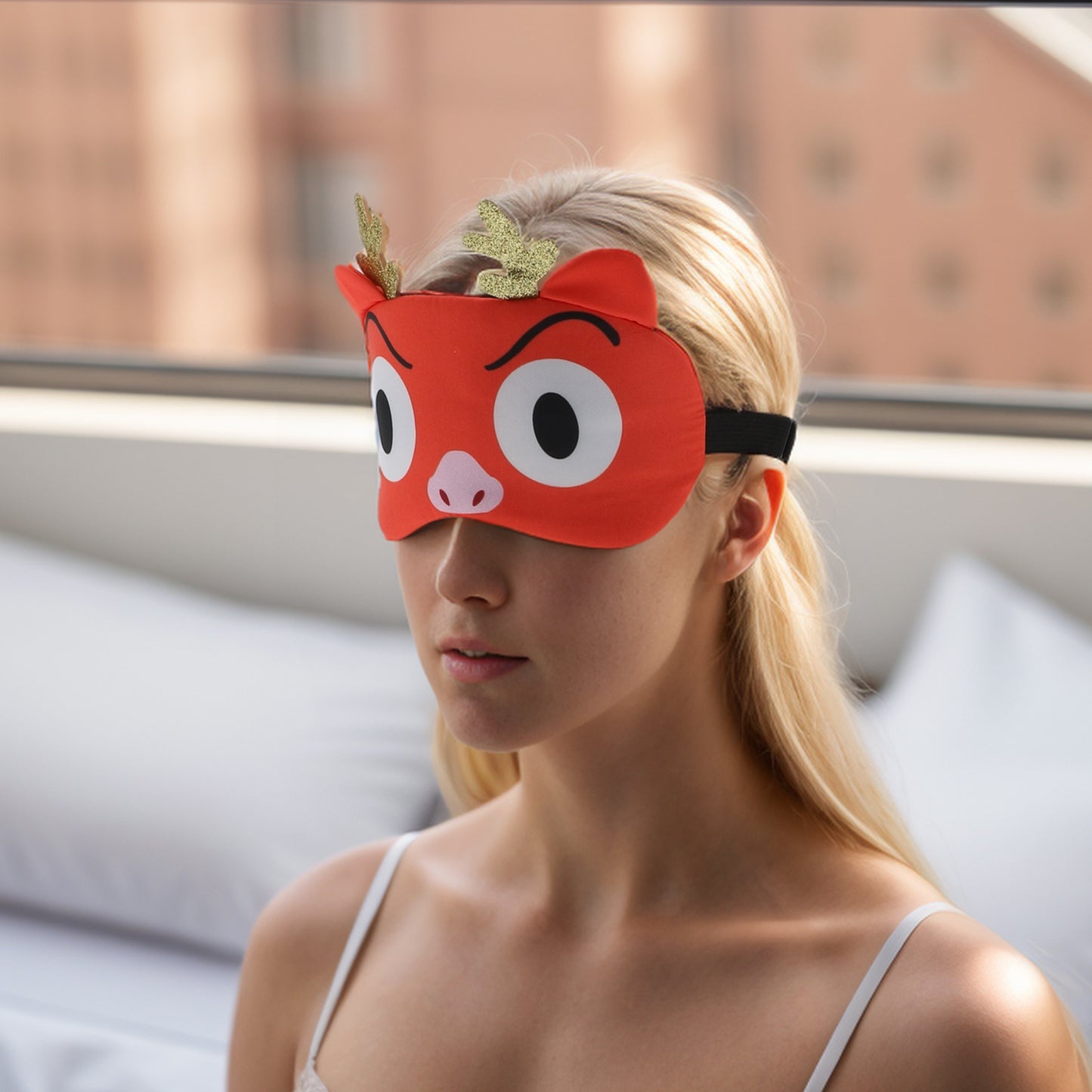 Soft Sleep Mask Cute Expression Eye Shade Cover for Rest Orange