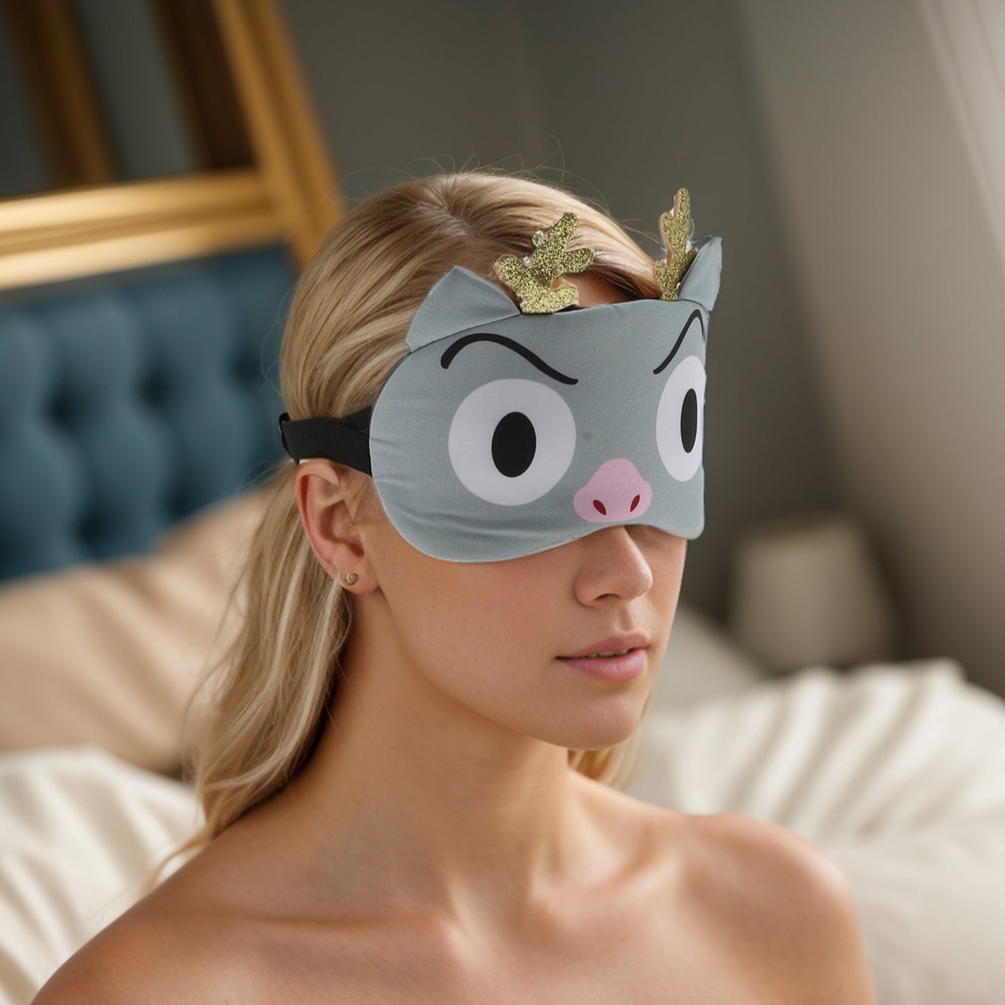 Soft Sleep Mask Cute Expression Eye Shade Cover for Rest Gray