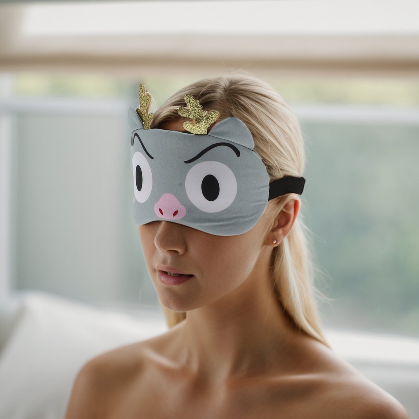 Soft Sleep Mask Cute Expression Eye Shade Cover for Rest Gray