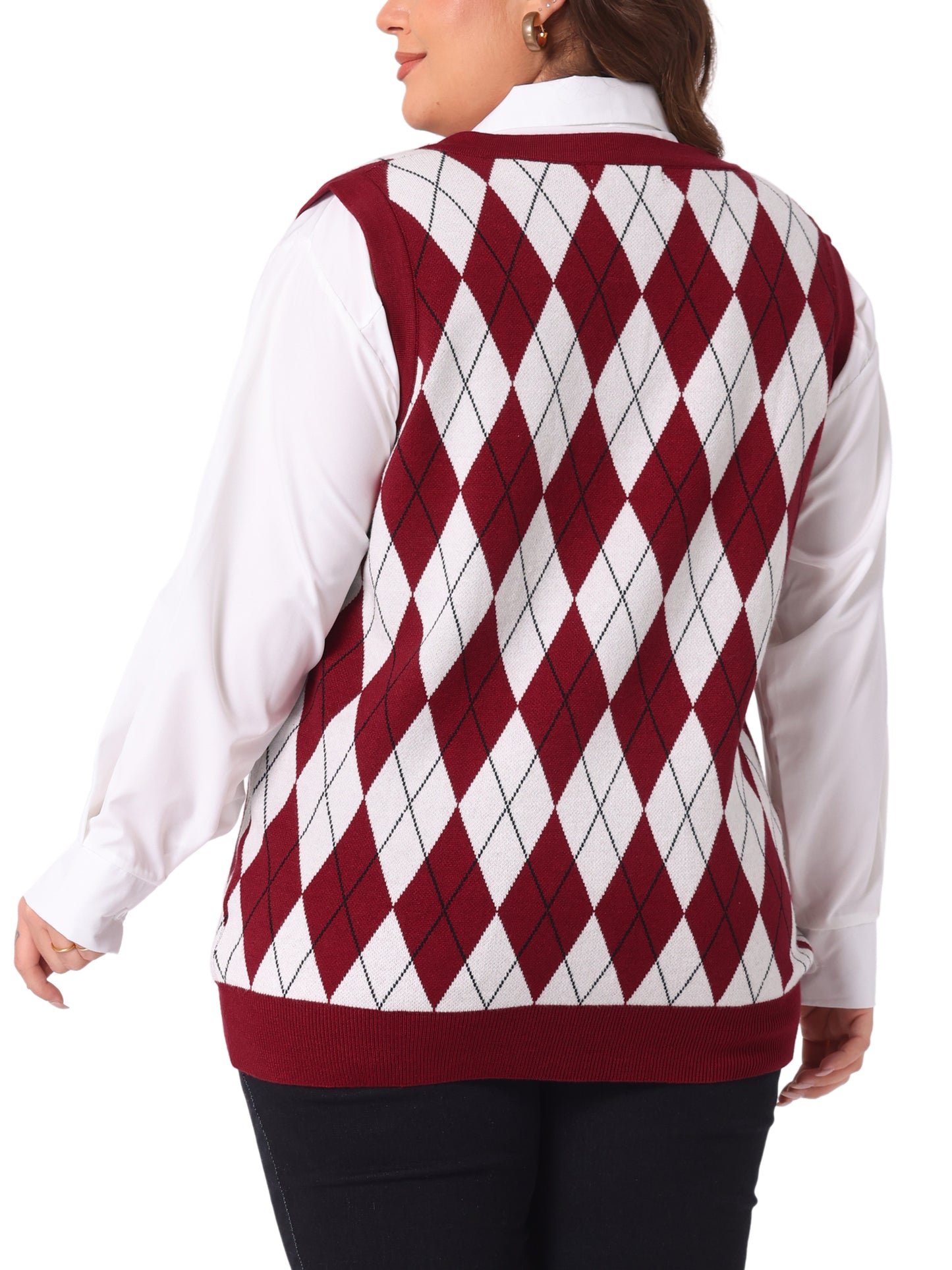 Women Plus Size Sweater Vest Plaid Cable Knit Sleeveless Pullover Crop Top Sweater Vest