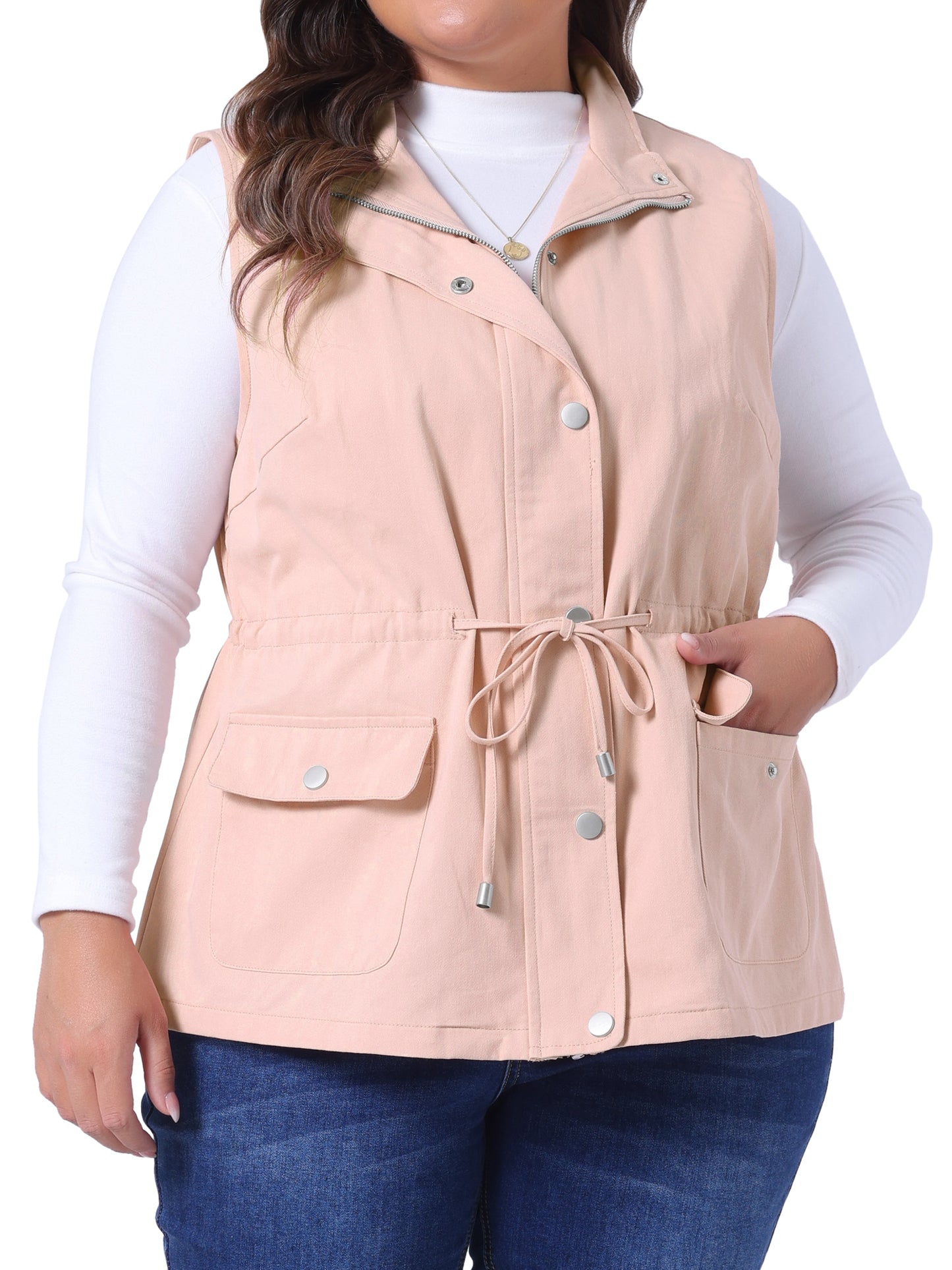 Women Plus Size Jackets Lightweight Sleeveless Anorak Cargo Vest