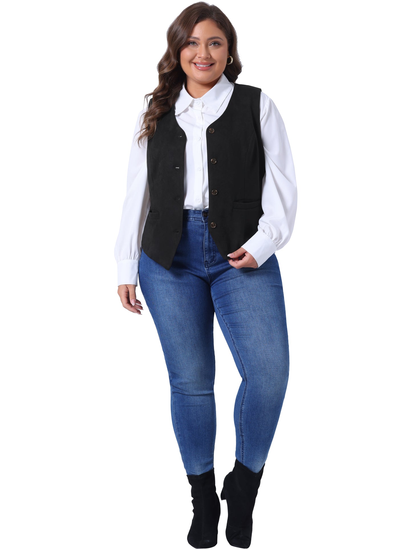 Women Plus Size Vests Fully Lined 4 Button V-Neck Dressy Suit Vest Waistcoat