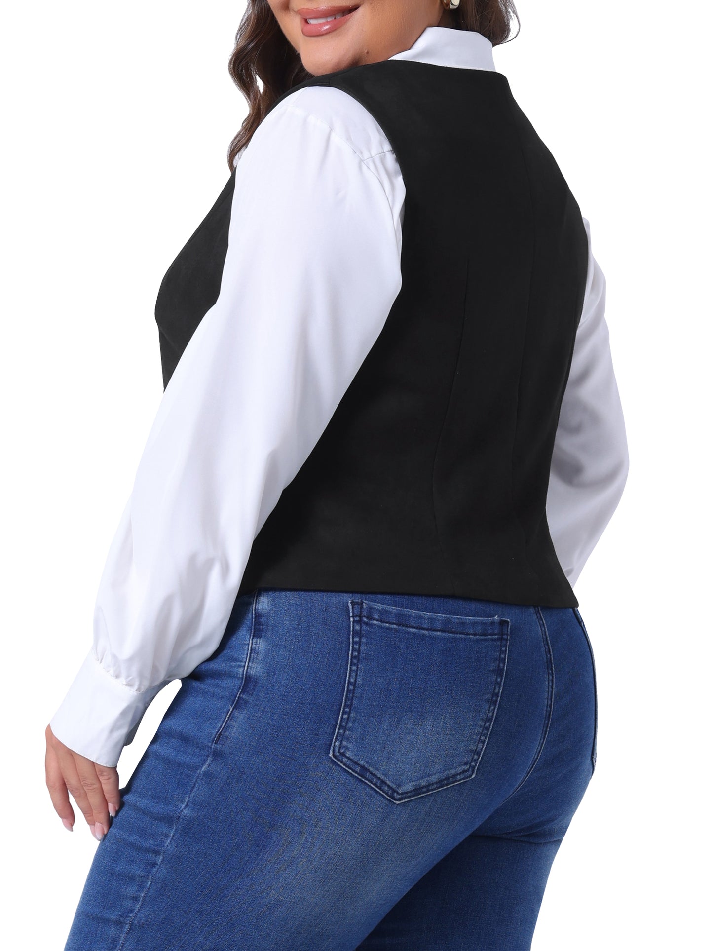 Women Plus Size Vests Fully Lined 4 Button V-Neck Dressy Suit Vest Waistcoat