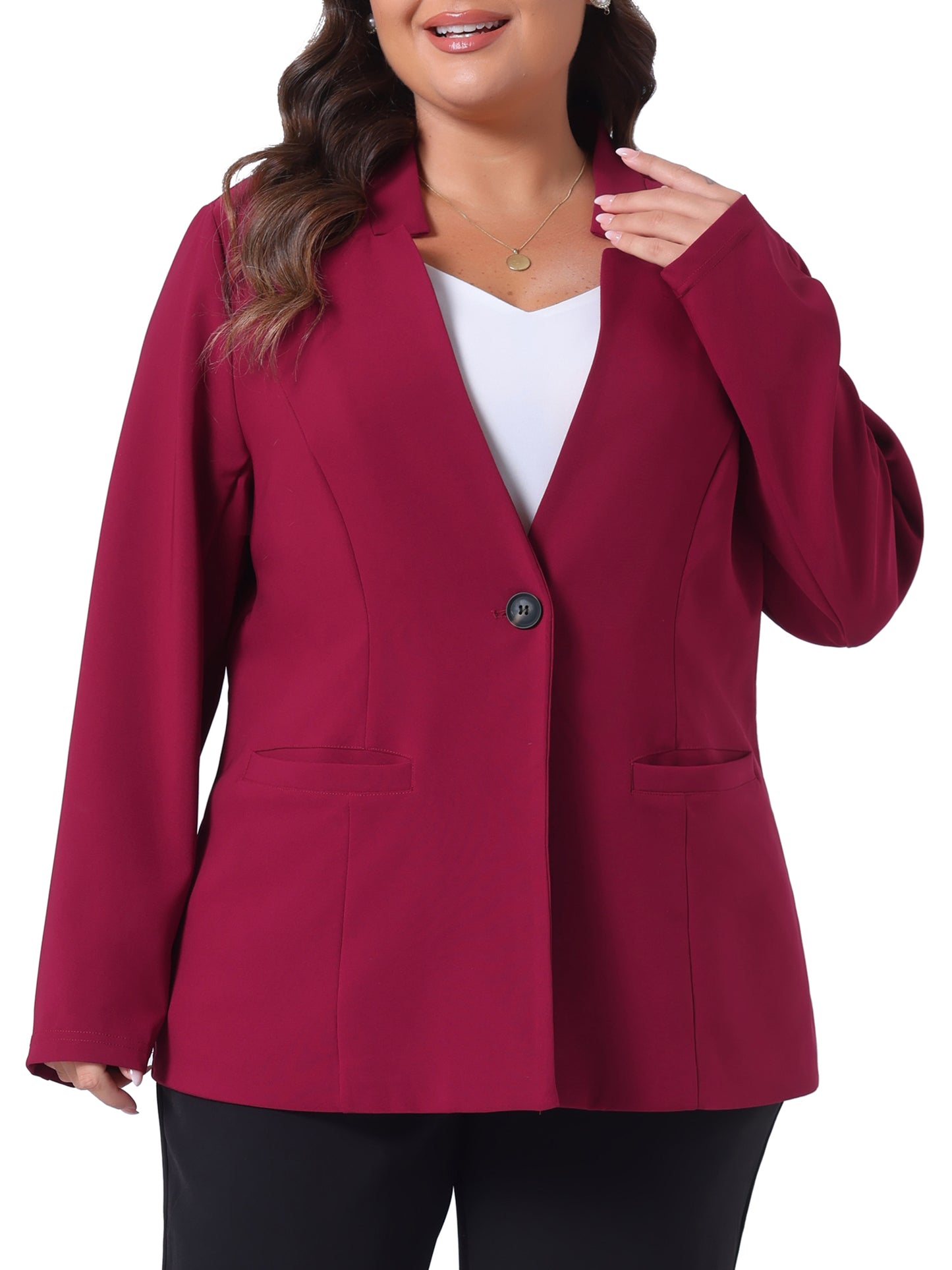 Women's Plus Size Button Long Sleeve Office Work Business Suit Blazer Jacket
