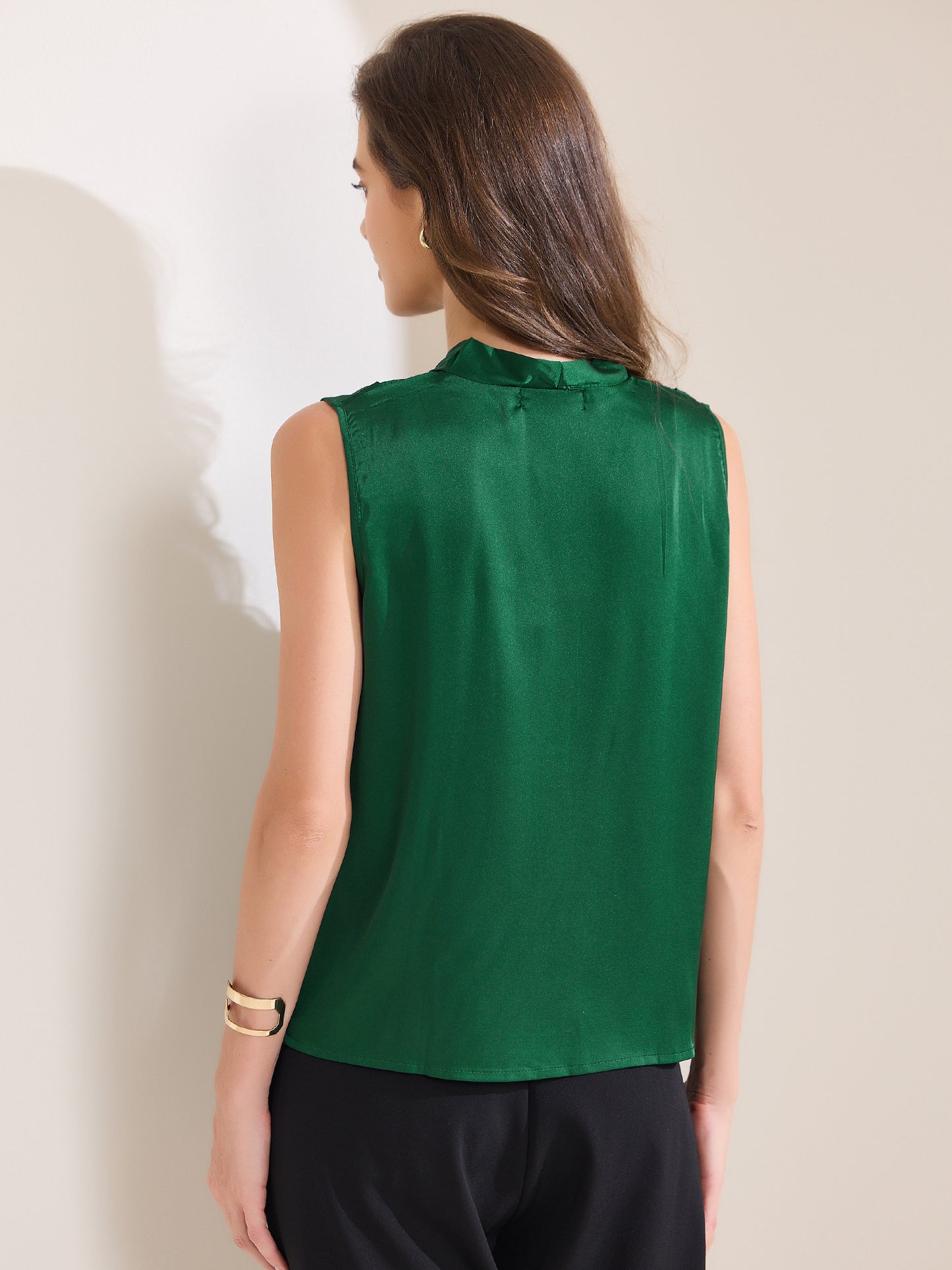 Women's Satin Tank Top V Neck Sleeveless Ruched Summer Tank Shirt
