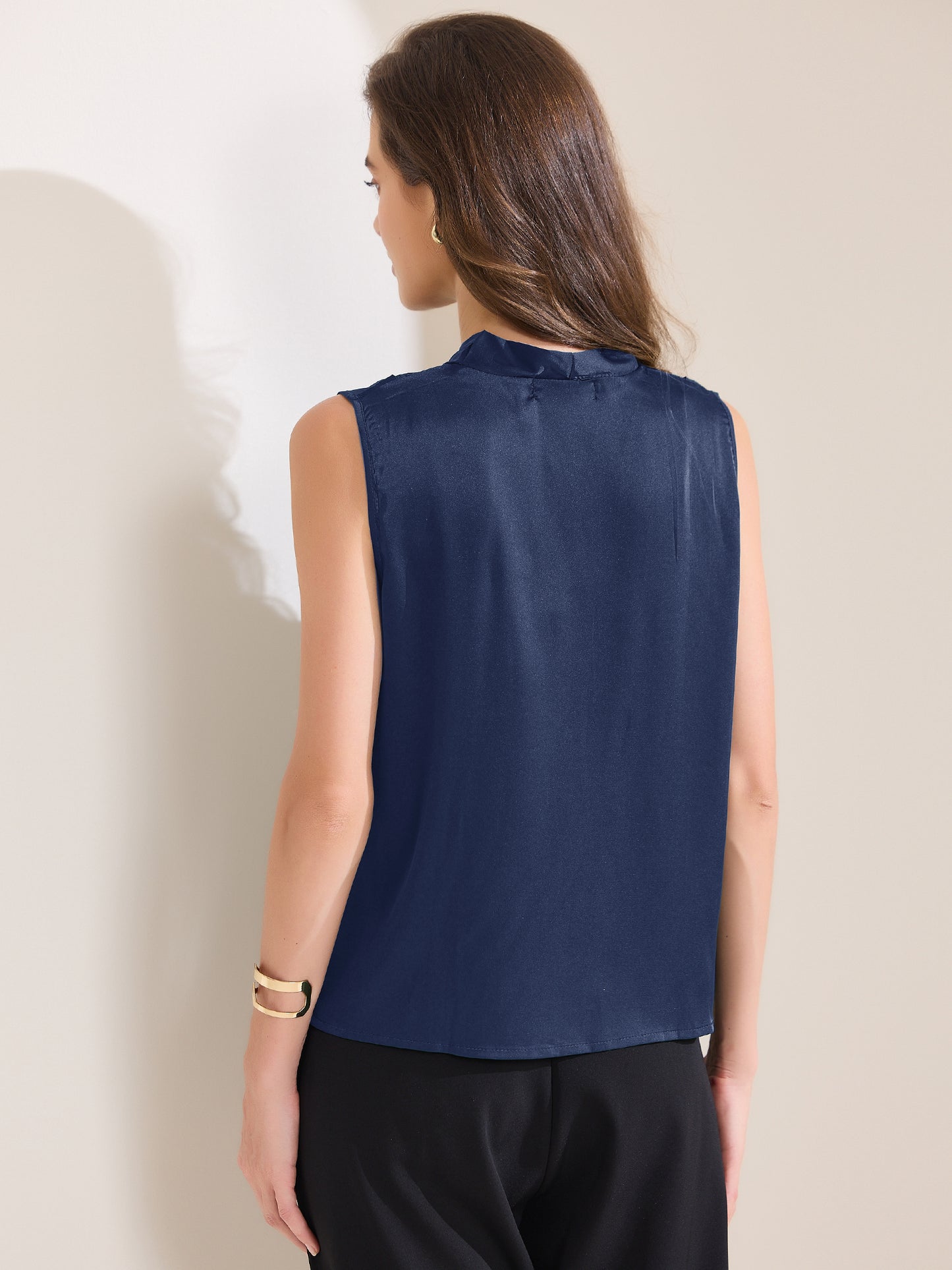 Women's Satin Tank Top V Neck Sleeveless Ruched Summer Tank Shirt