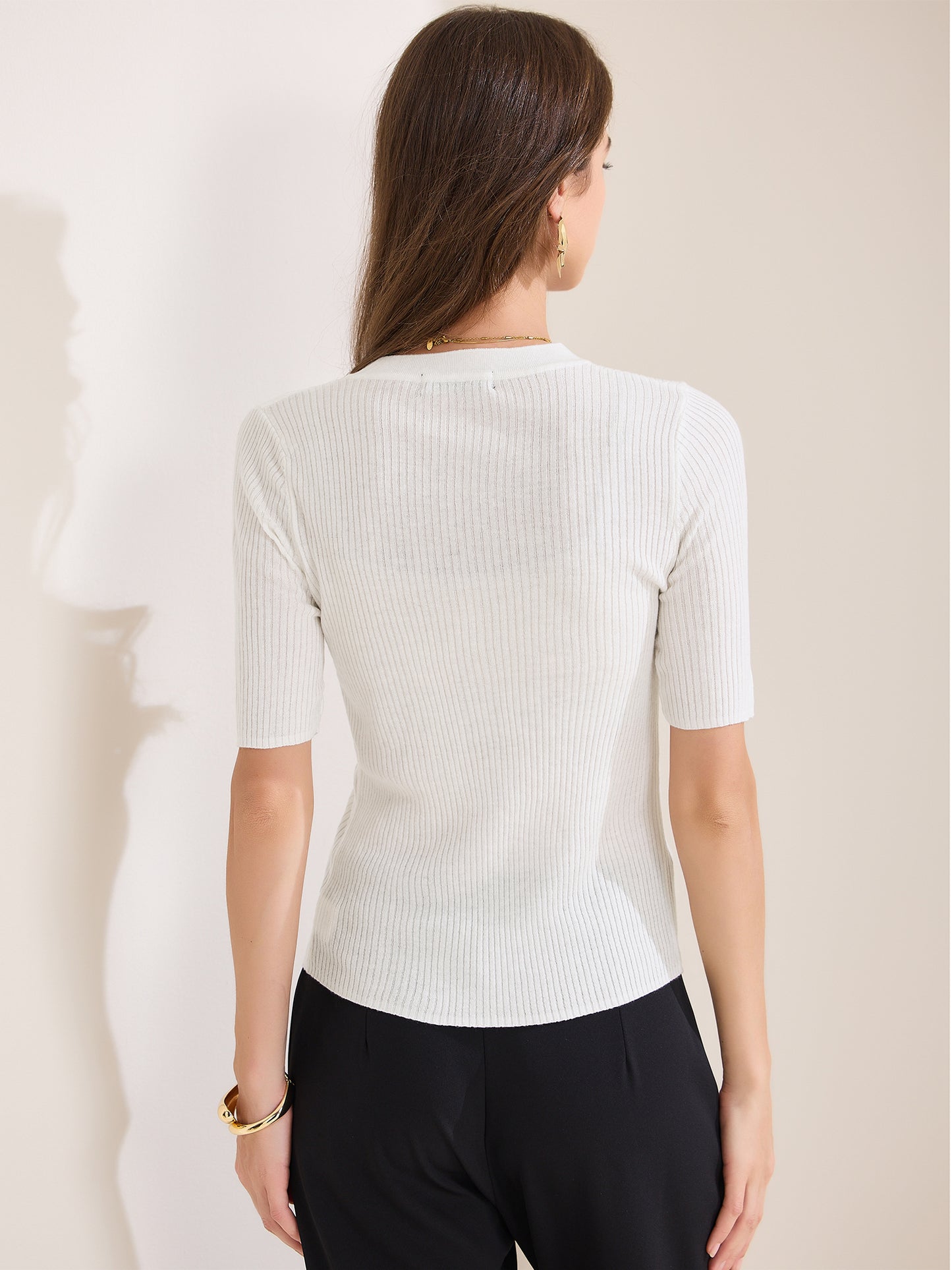 Women's Casual Ribbed Knit Tops V Neck Summer Short Sleeve Tee