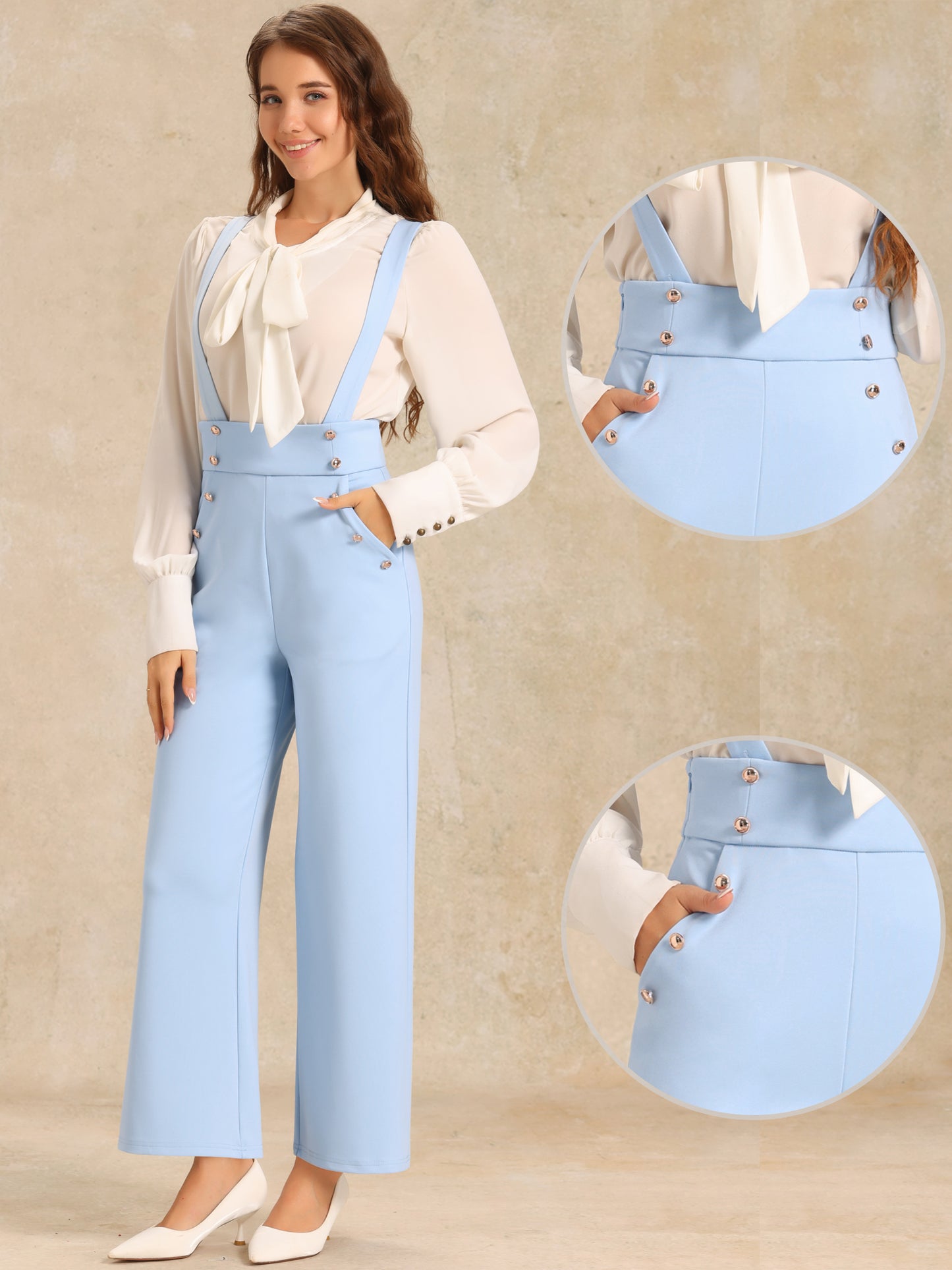 Women's Casual Office Overall Adjustable Straps Wide Leg Suspenders Jumpsuits