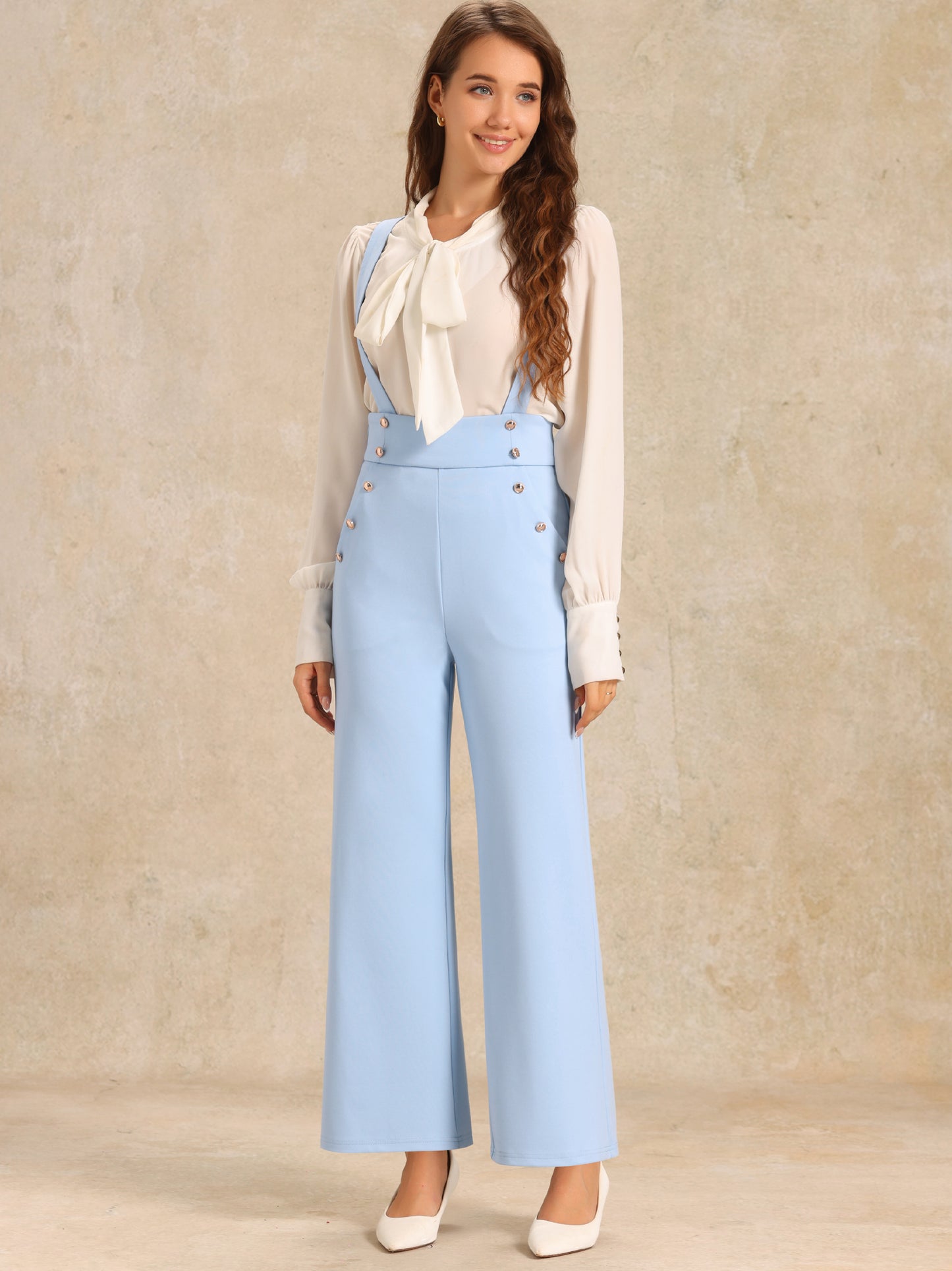 Women's Casual Office Overall Adjustable Straps Wide Leg Suspenders Jumpsuits