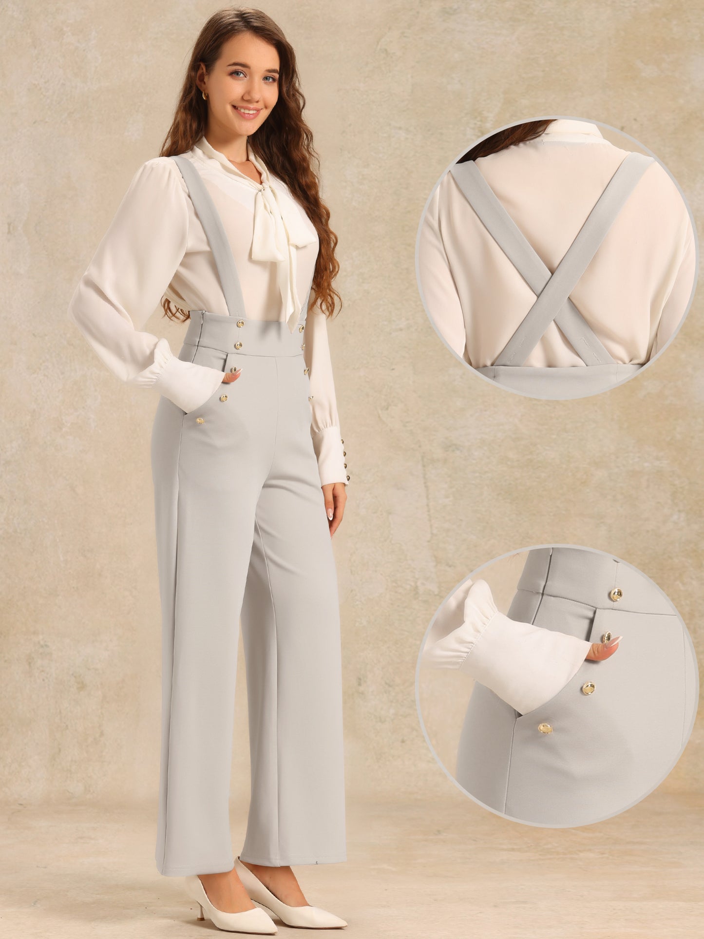 Women's Casual Office Overall Adjustable Straps Wide Leg Suspenders Jumpsuits