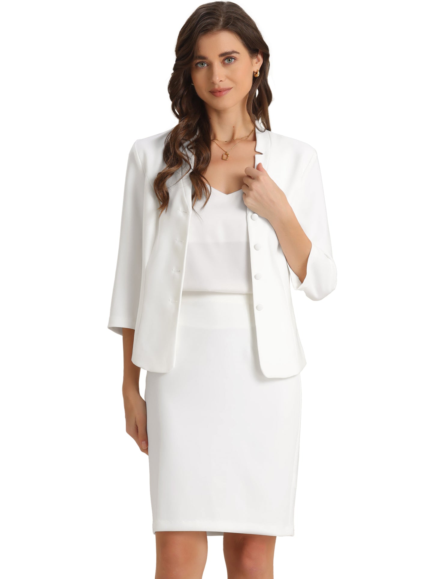 Women's 2 Piece Suit Skirt Set Notched Collar Casual Business Blazer Pencil Skirt