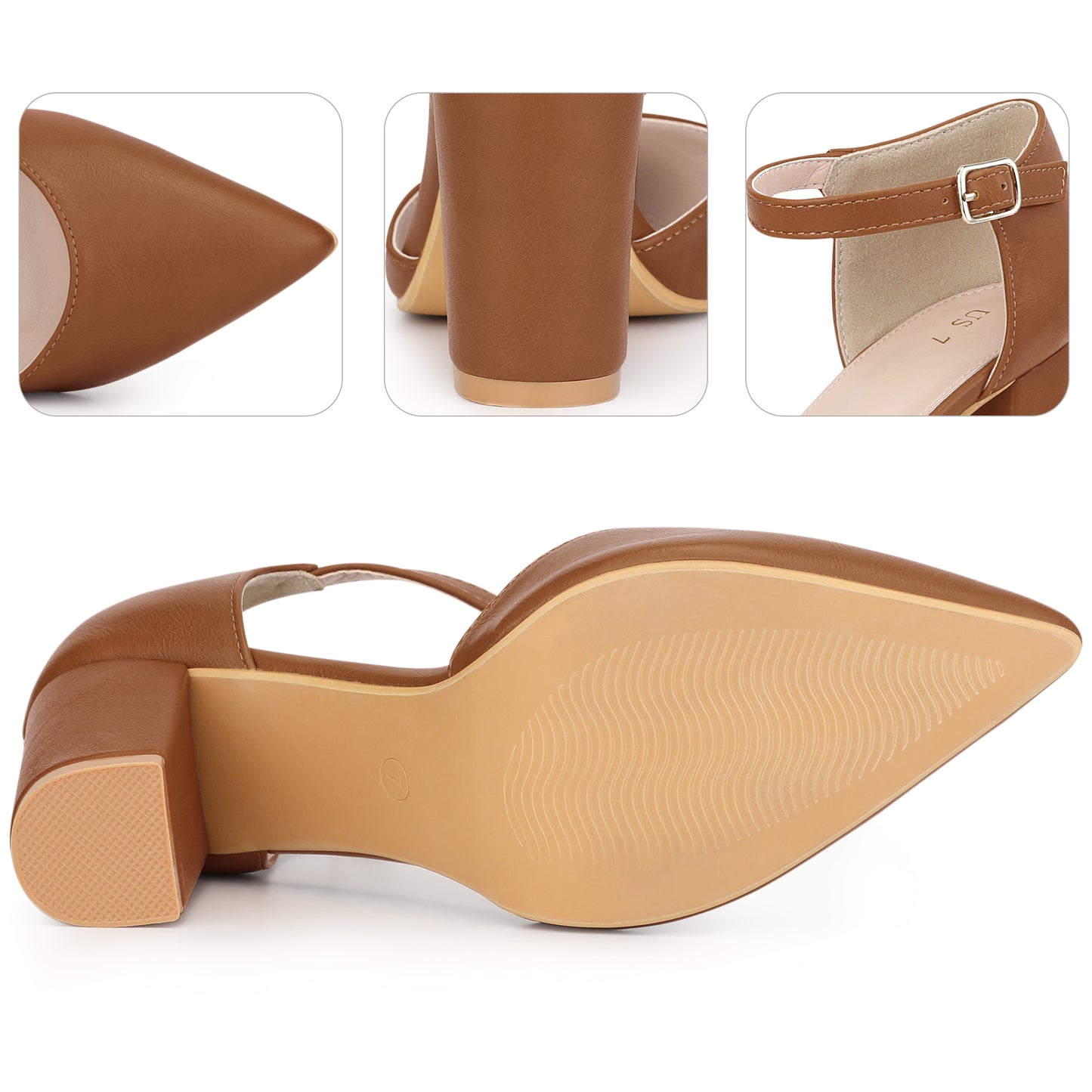 Zapatos de tacón grueso con tiras al tobillo y punta puntiaguda para mujer