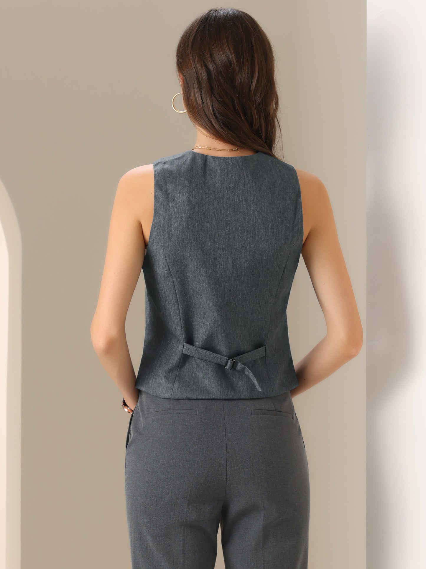 Women's V-Neck Button-Down Work Business Blazer Suit Vest