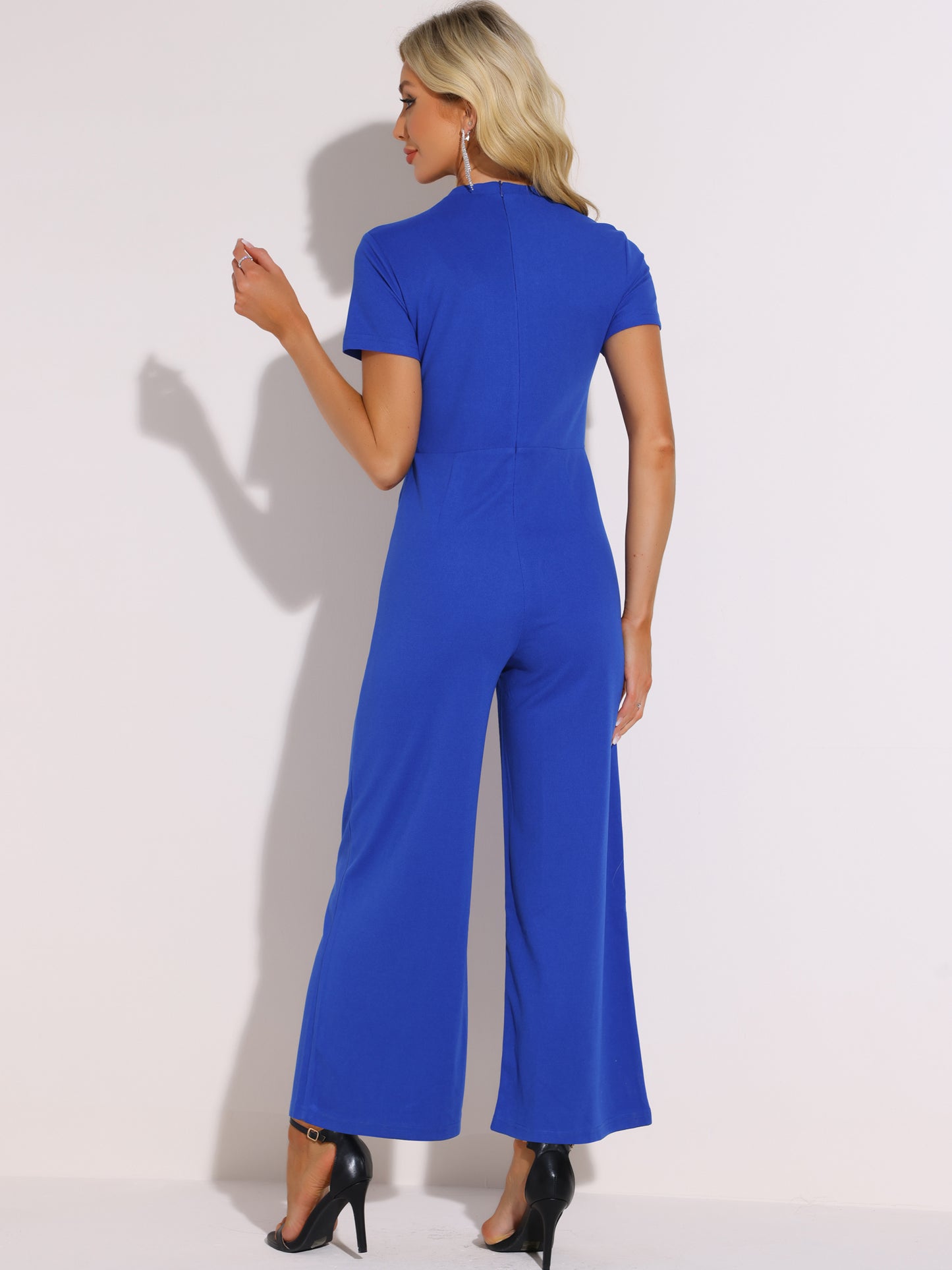 Women's Outfits Casual Crewneck Mesh Sheer Wide Leg Jumpsuit