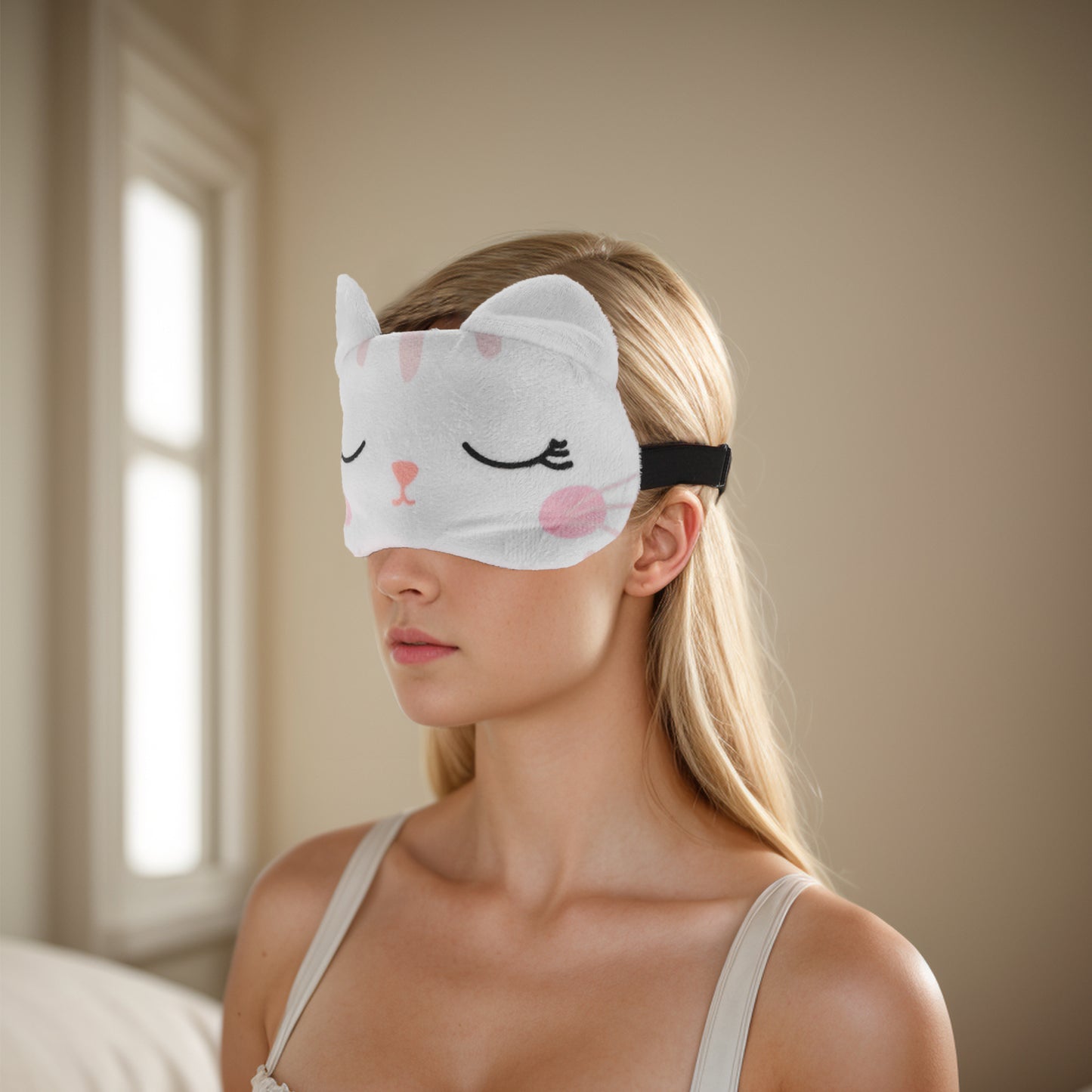 Soft Cute Cat Eyes Sleep Mask for Rest White