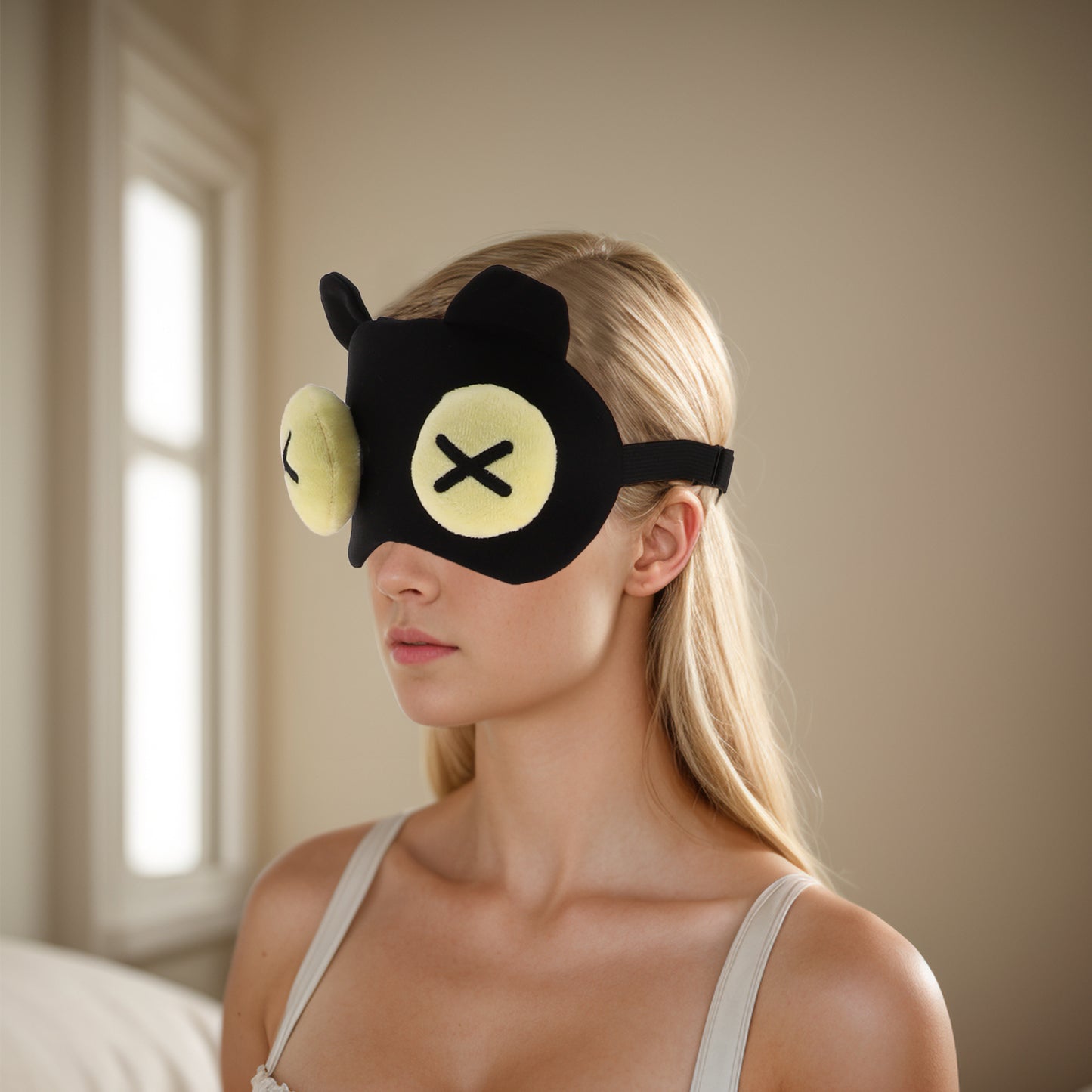 Soft Yellow Eyes Cross Eyes Sleep Mask Eye Shade Cover for Rest Black