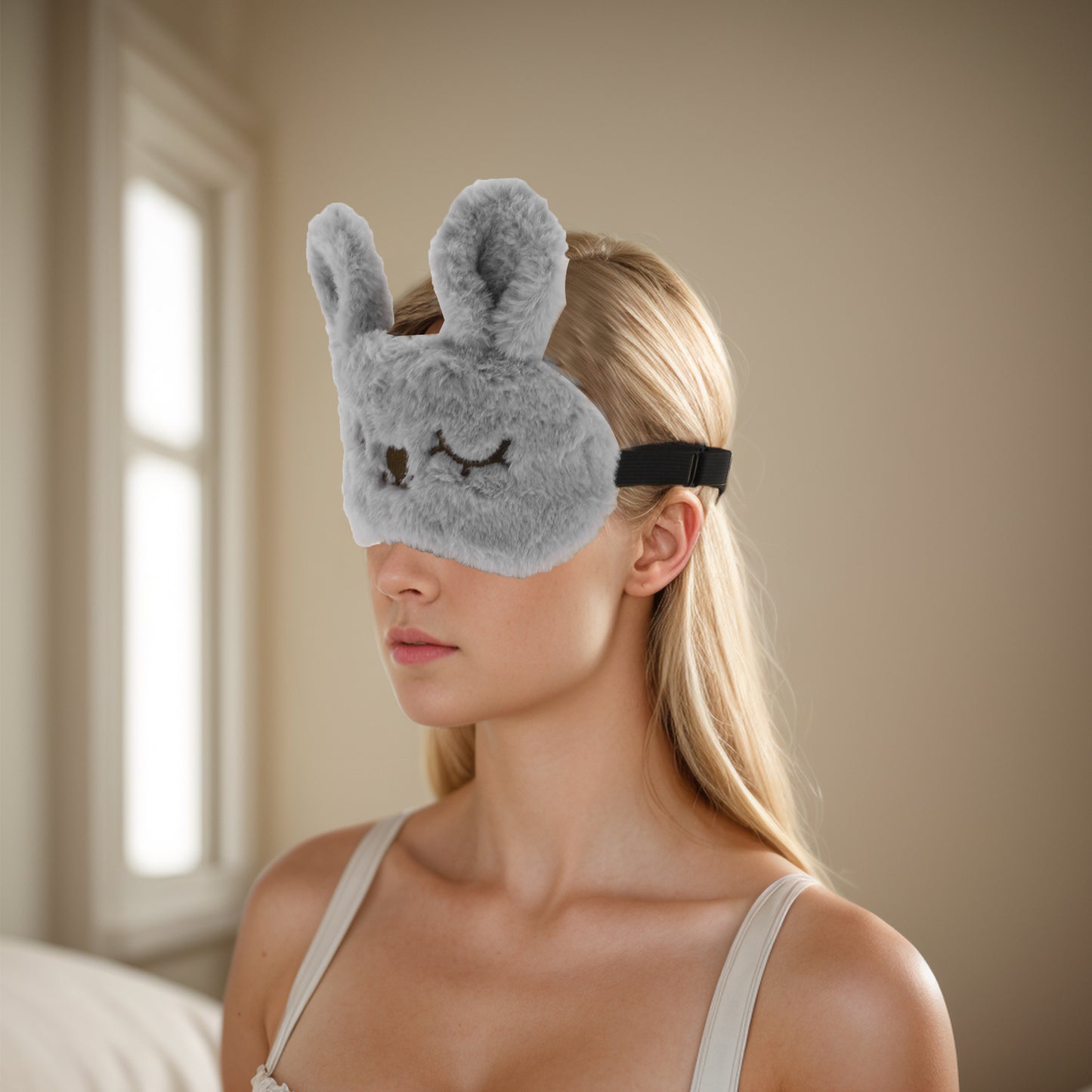Soft Rabbit Eyes Sleep Mask Eye Shade Cover for Rest Gray