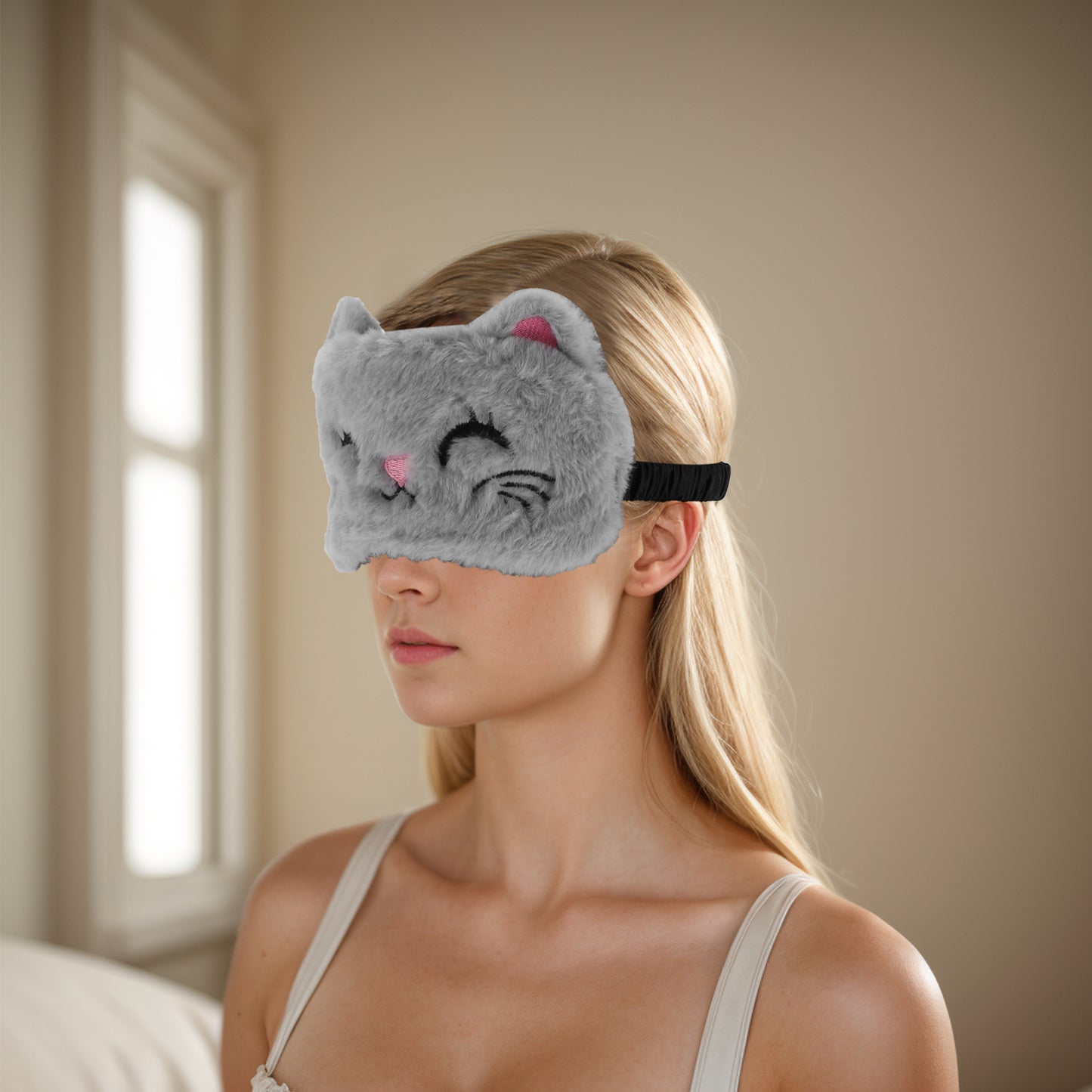 Soft Squinting Gray Cat Eyes Sleep Mask Eye Shade Cover for Rest Gray