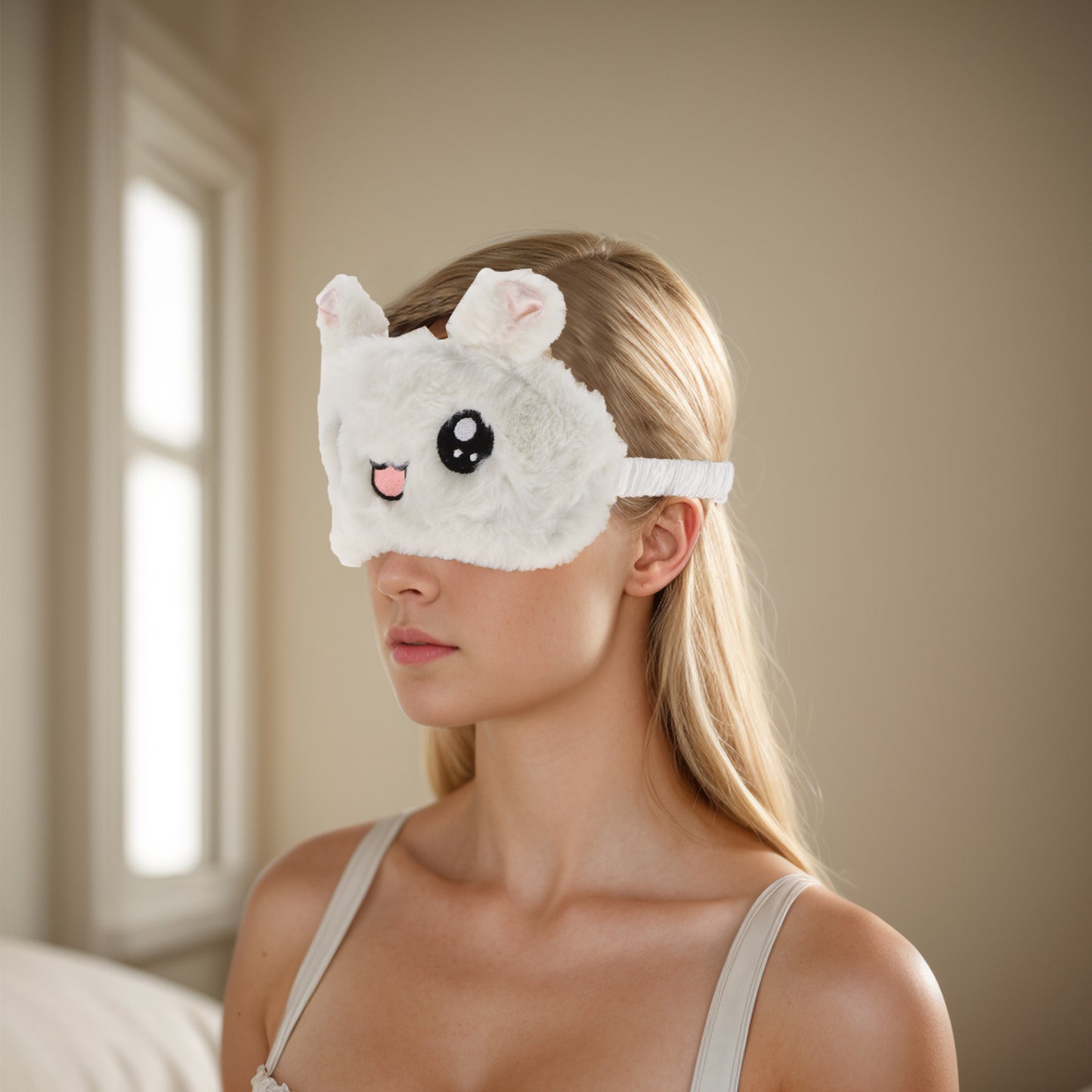 Soft Happy Rabbit Eyes Sleep Mask Eye Shade Cover for Rest Beige
