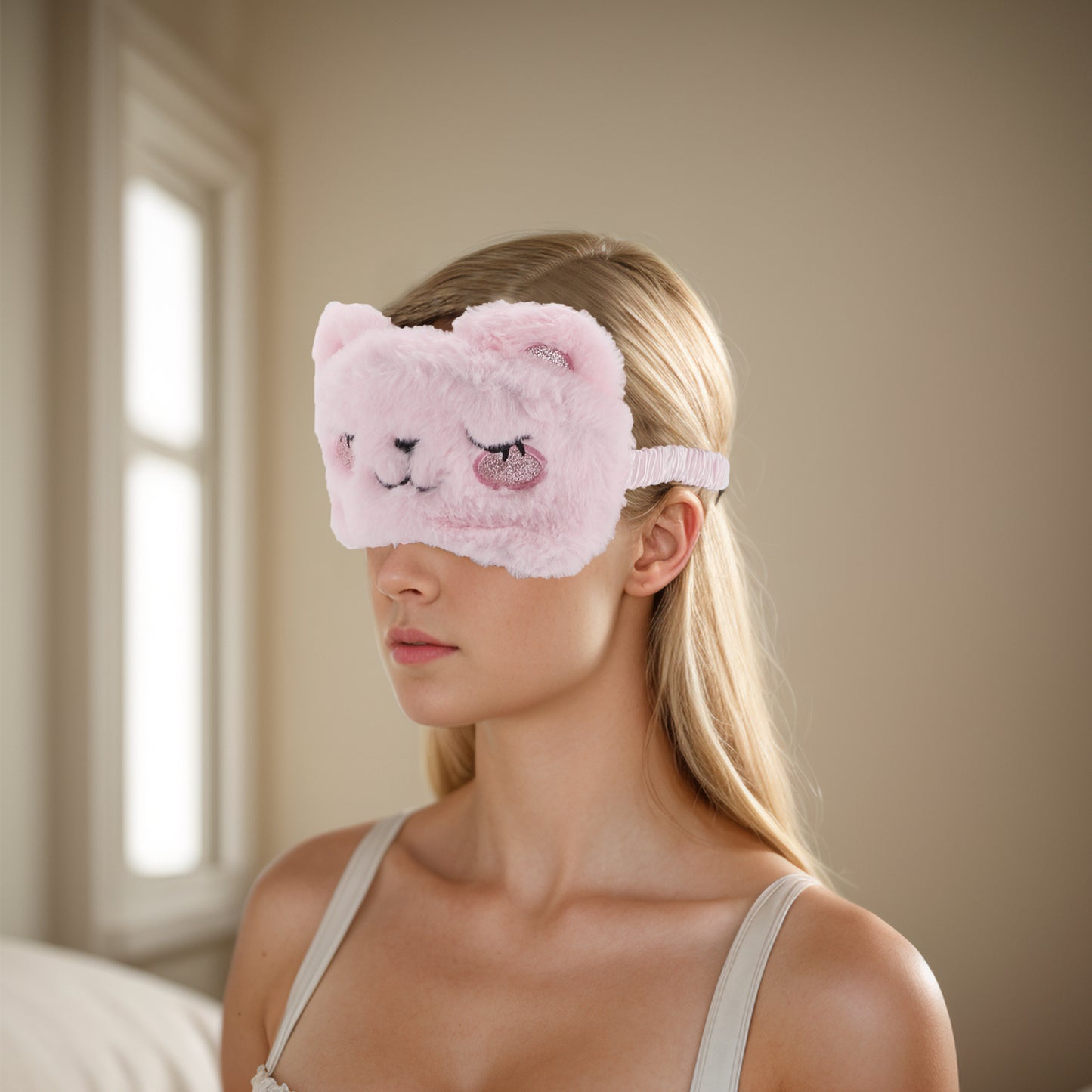 Soft Smiling Cat Eyes Sleep Mask Eye Shade Cover for Rest Pink