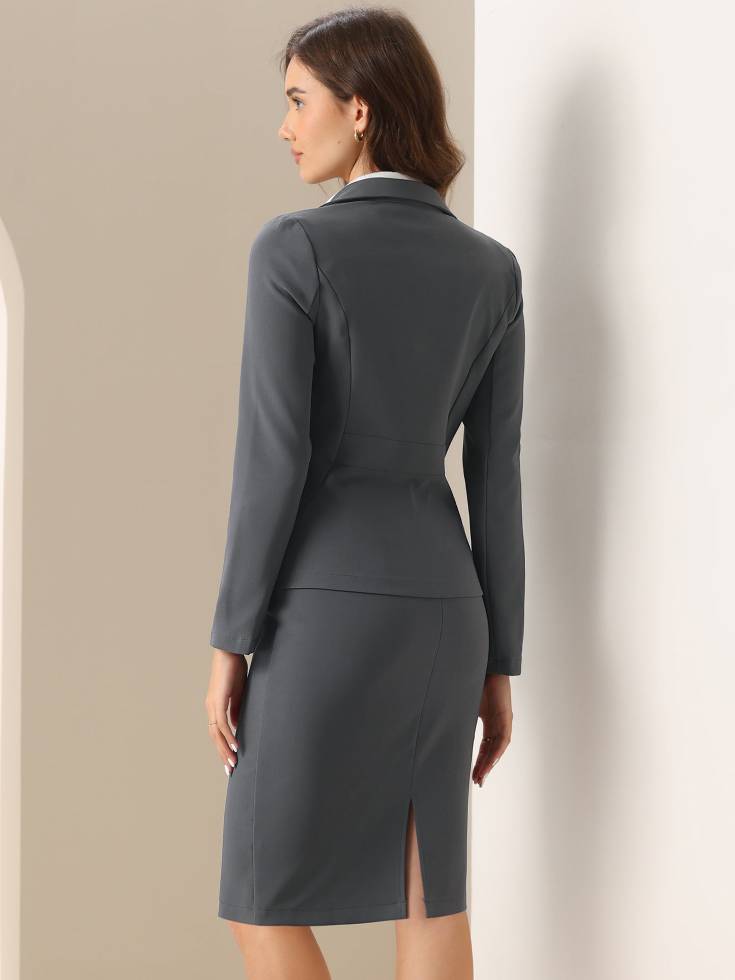 Women's 2 Piece Suit Skirt Set Business Casual Long Sleeve Blazer and Pencil Skirt