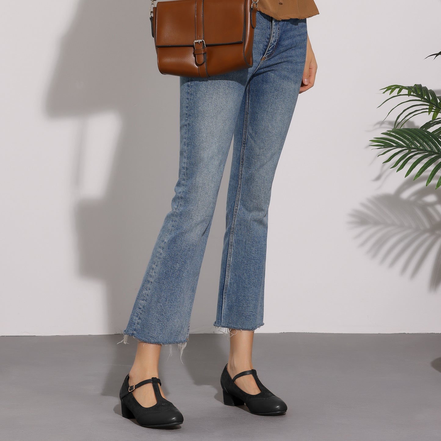 Zapatos Mary Jane con tira en T y tacón de bloque con tira en el tobillo para mujer