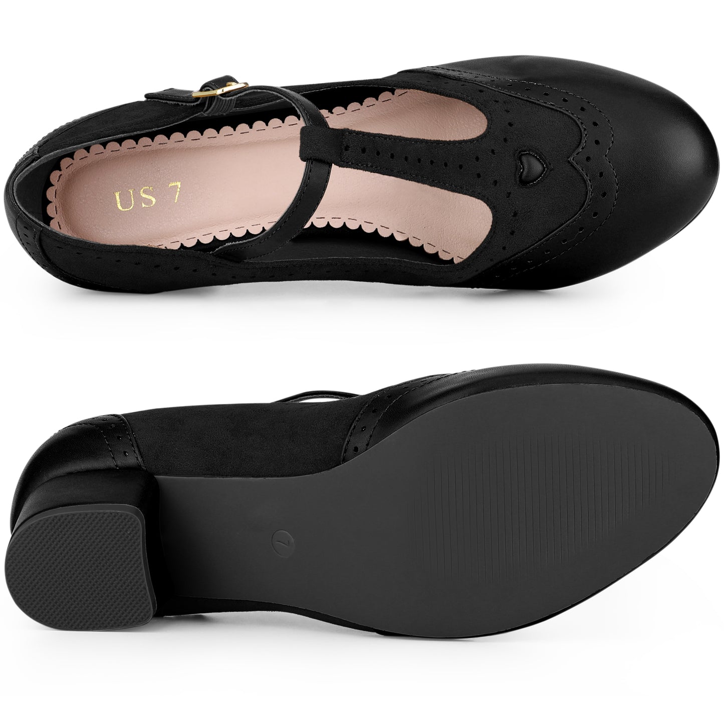 Zapatos Mary Jane con tira en T y tacón de bloque con tira en el tobillo para mujer