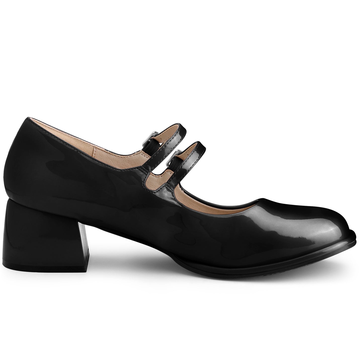Zapatos Mary Jane de tacón cuadrado con doble tira y punta cuadrada para mujer