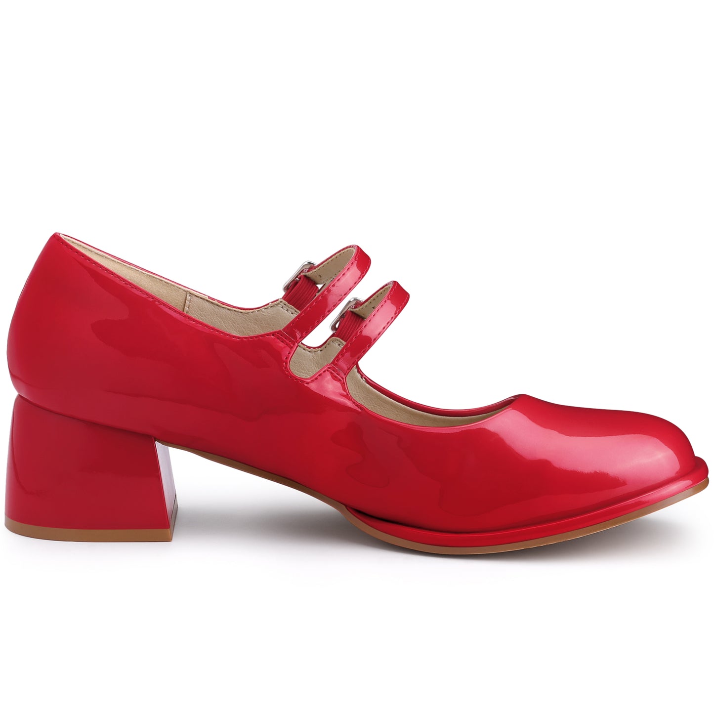 Zapatos Mary Jane de tacón cuadrado con doble tira y punta cuadrada para mujer