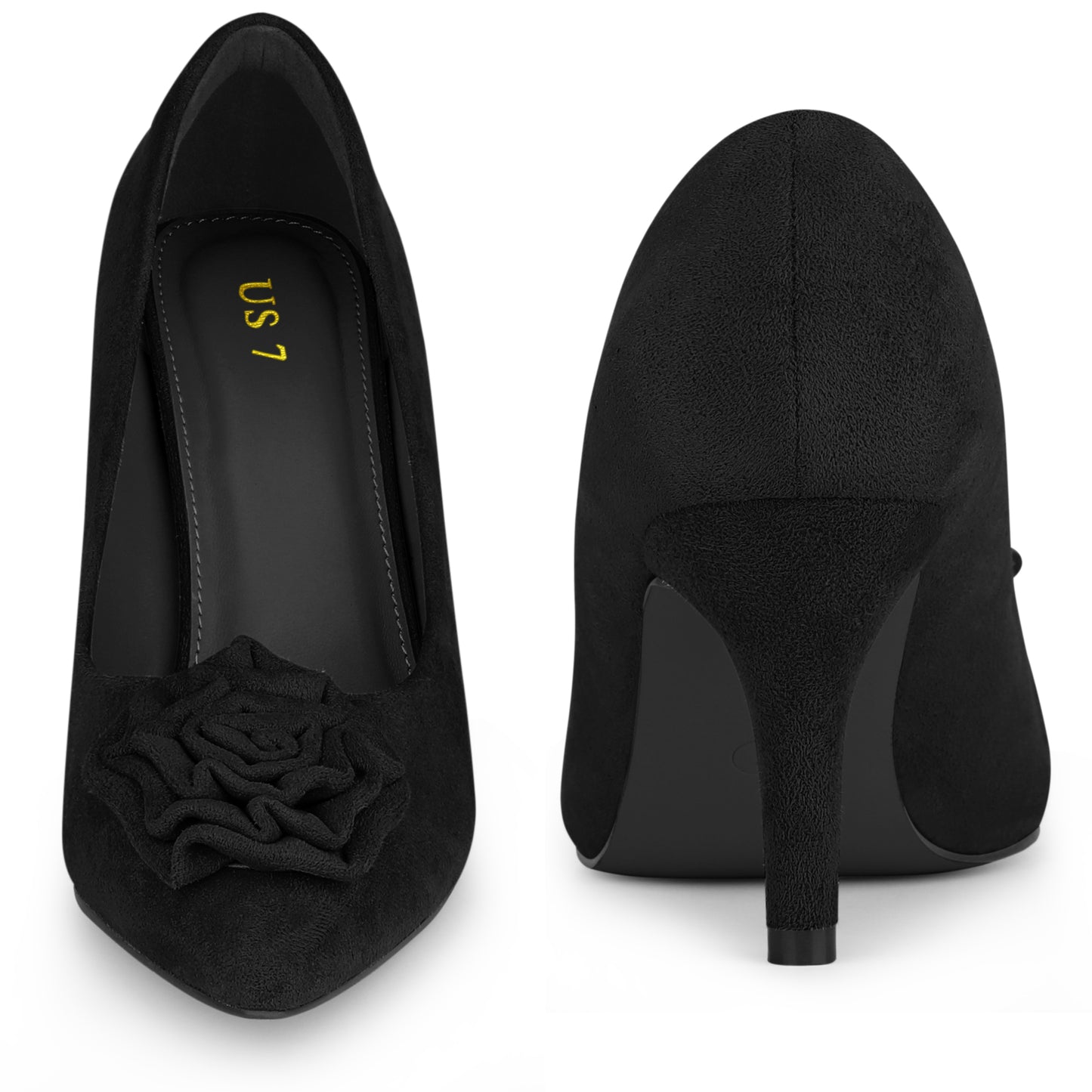 Women's Flower Closed Pointed Toe Stiletto Heels Shoes Pumps