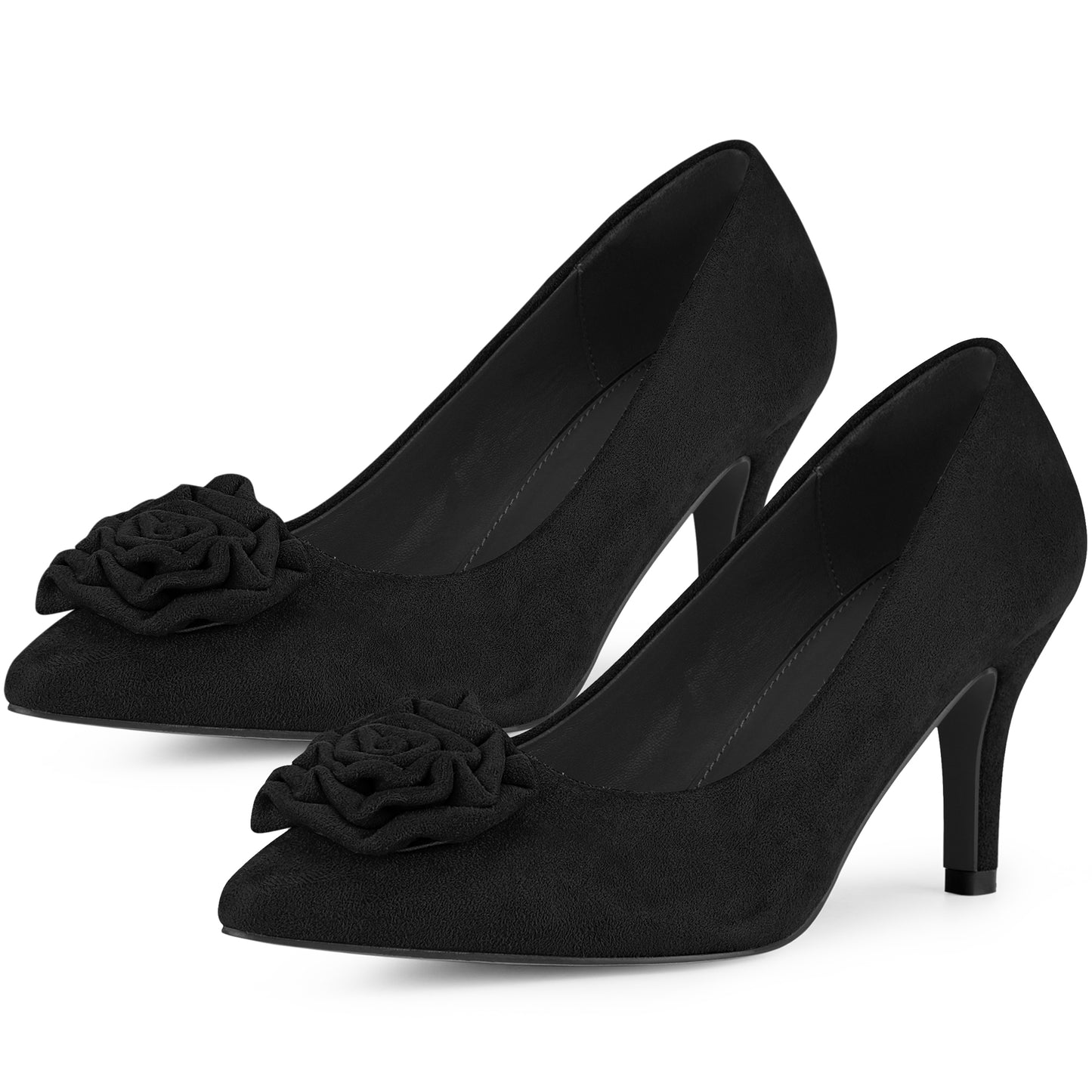 Women's Flower Closed Pointed Toe Stiletto Heels Shoes Pumps