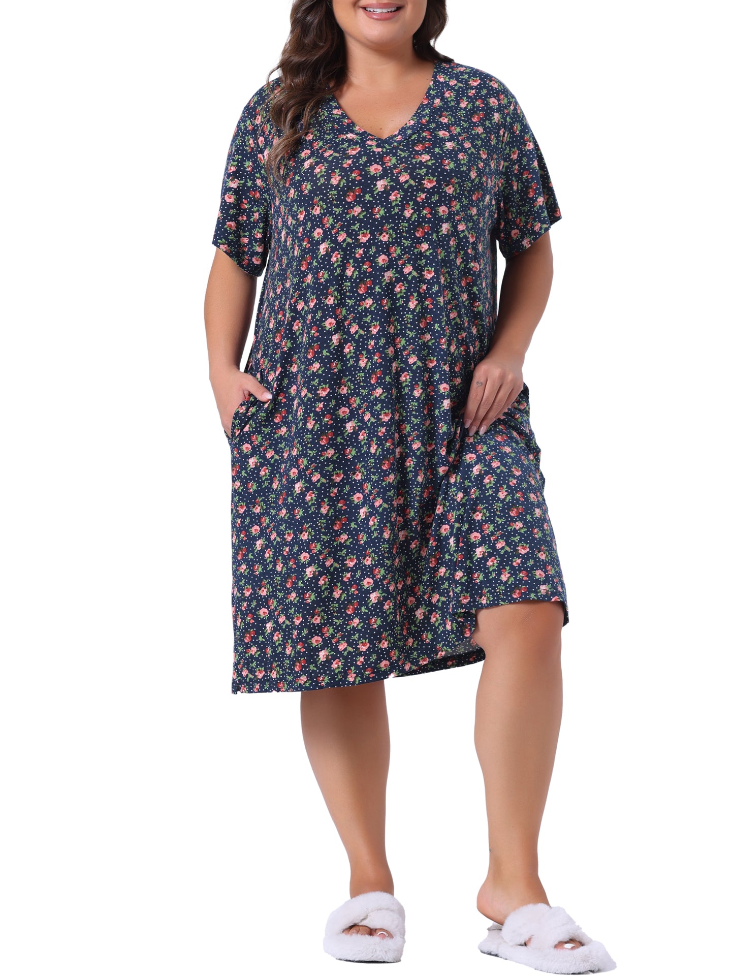 Pijama de talla grande para mujer, ropa de estar por casa, cuello en V, estampado de estrellas y lunas, camisón de dormir
