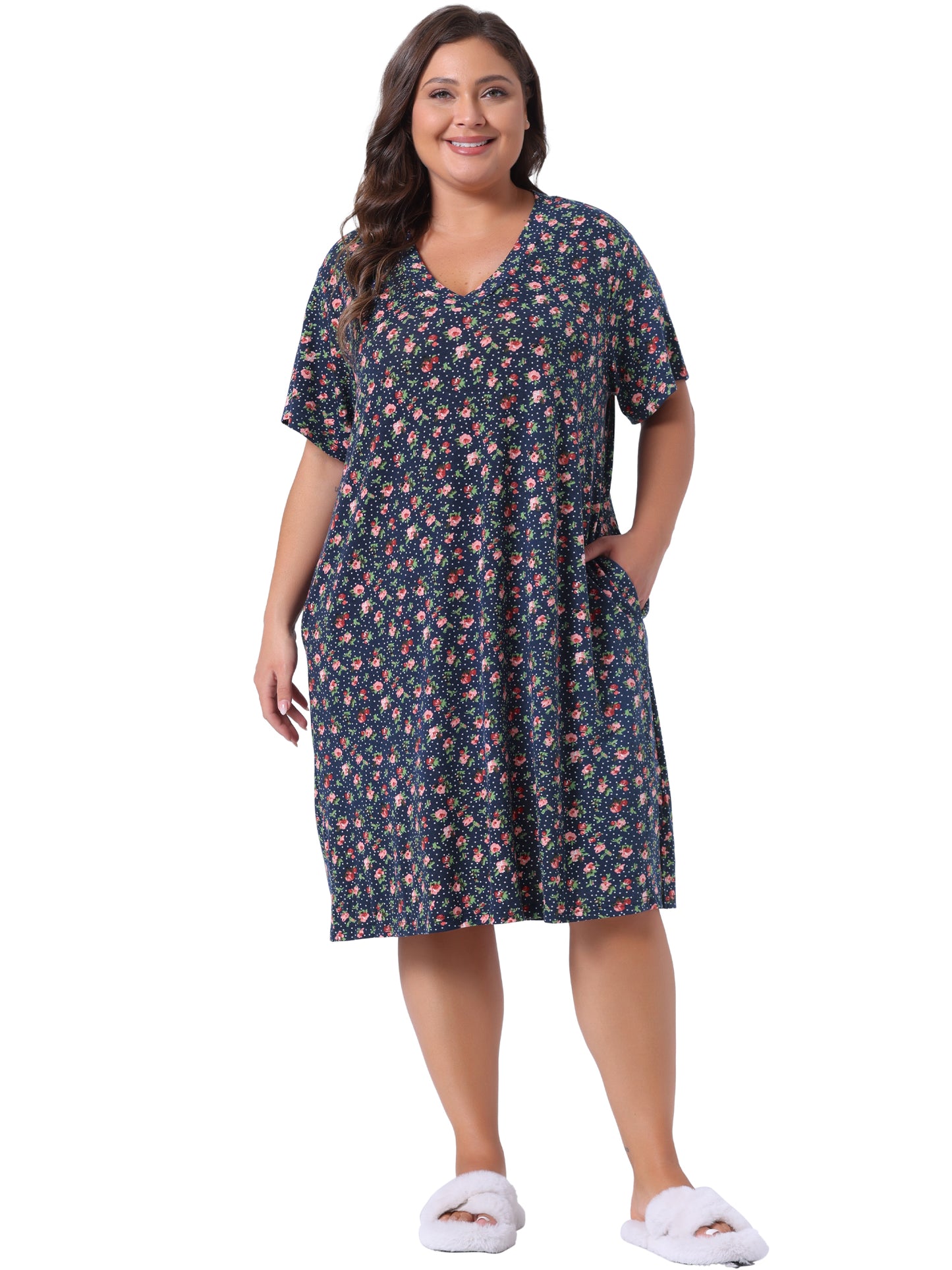 Pijama de talla grande para mujer, ropa de estar por casa, cuello en V, estampado de estrellas y lunas, camisón de dormir
