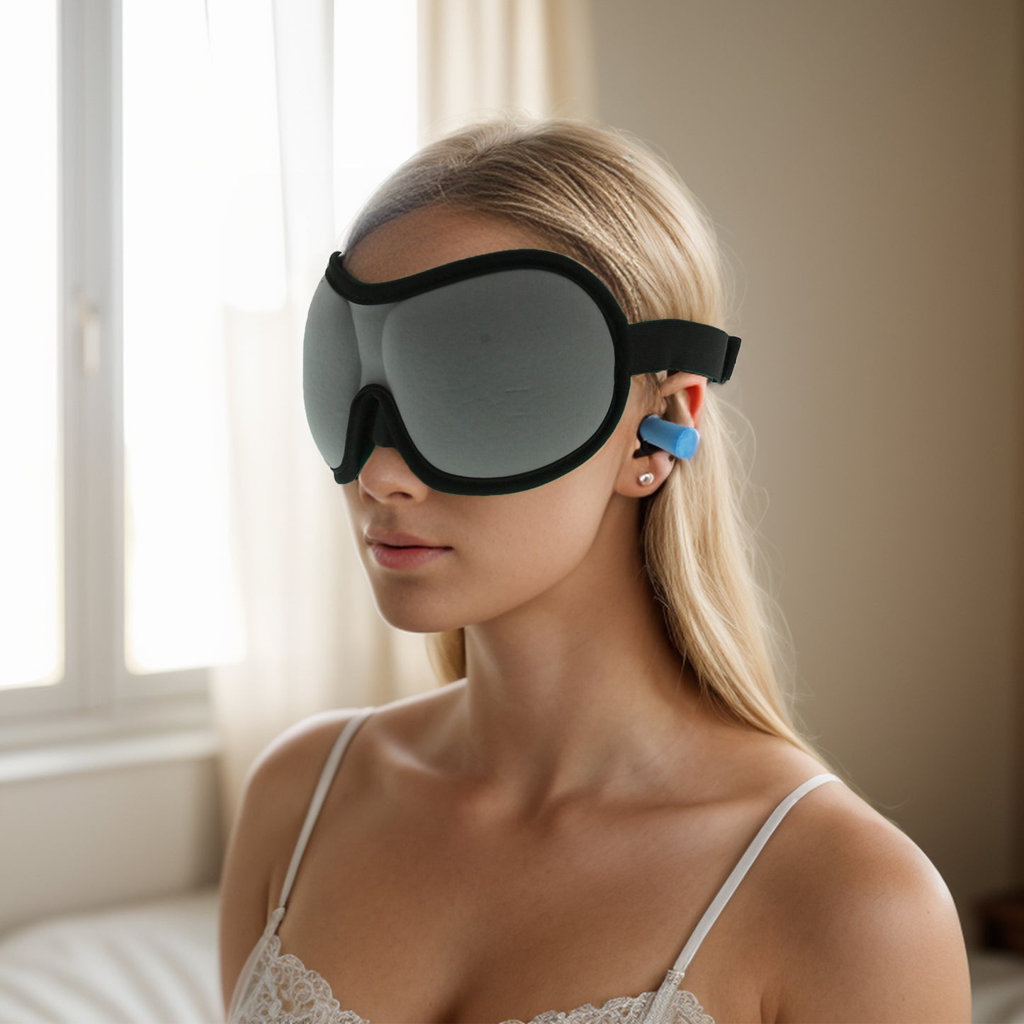 Soft Flat Style 3D Sleep Mask with Earplugs for Rest for Nap 1 Set Gray