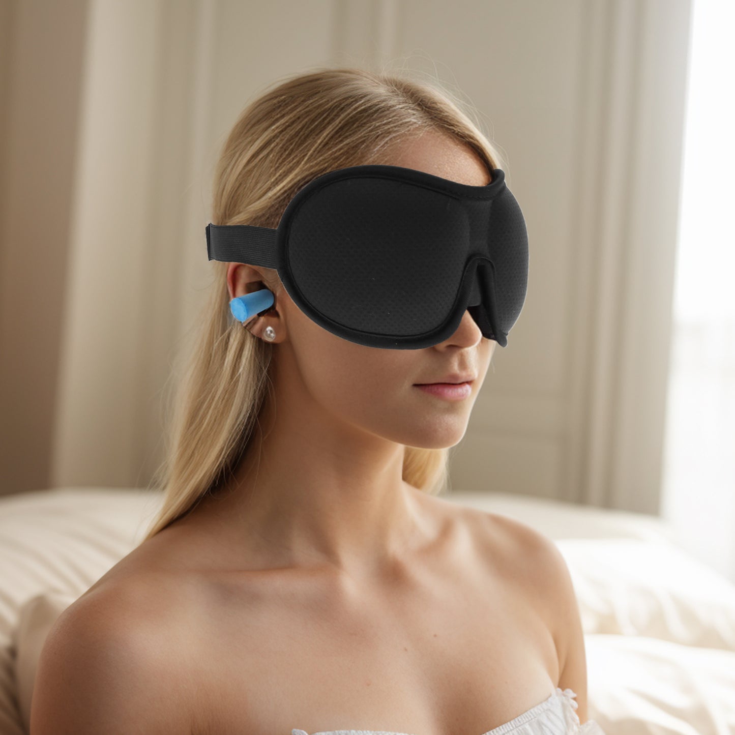 Soft Mesh Style 3D Sleep Mask with Earplugs Set for Rest Black