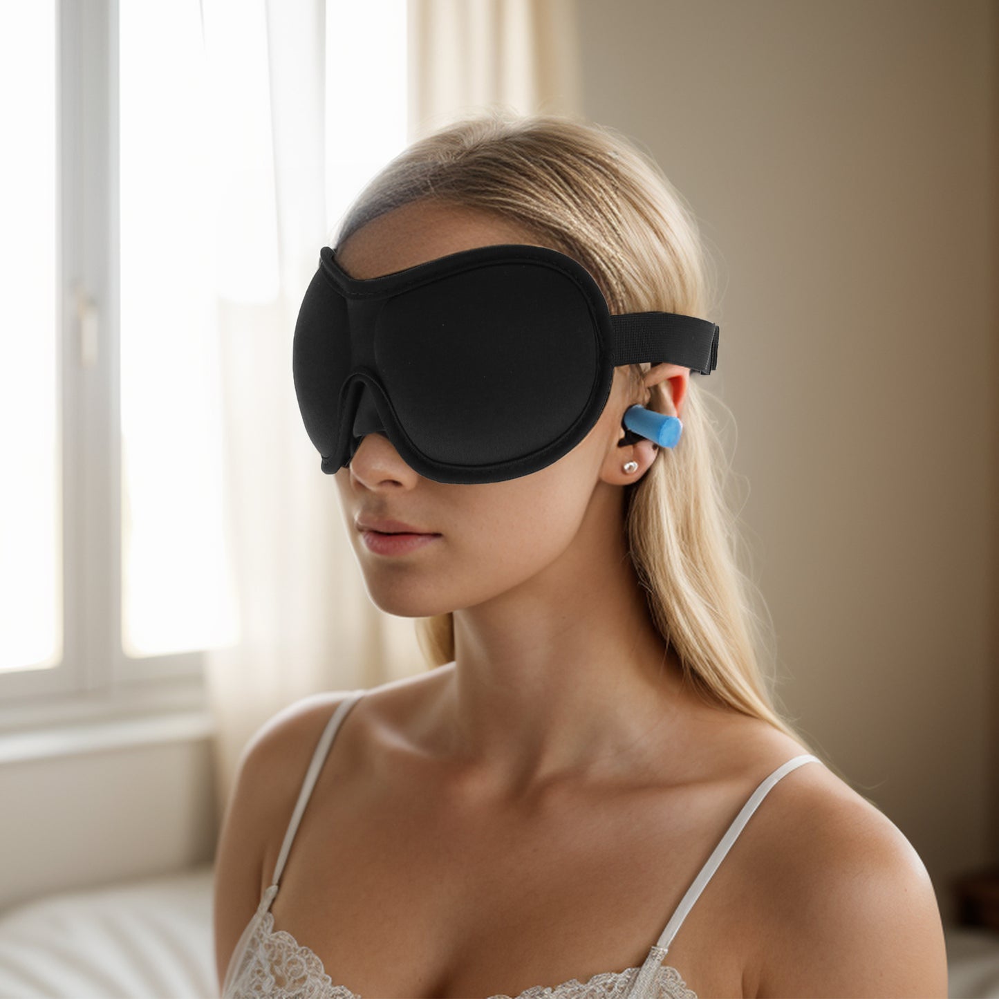 Soft Flat Style 3D Sleep Mask with Earplugs for Rest for Nap 1 Set Black