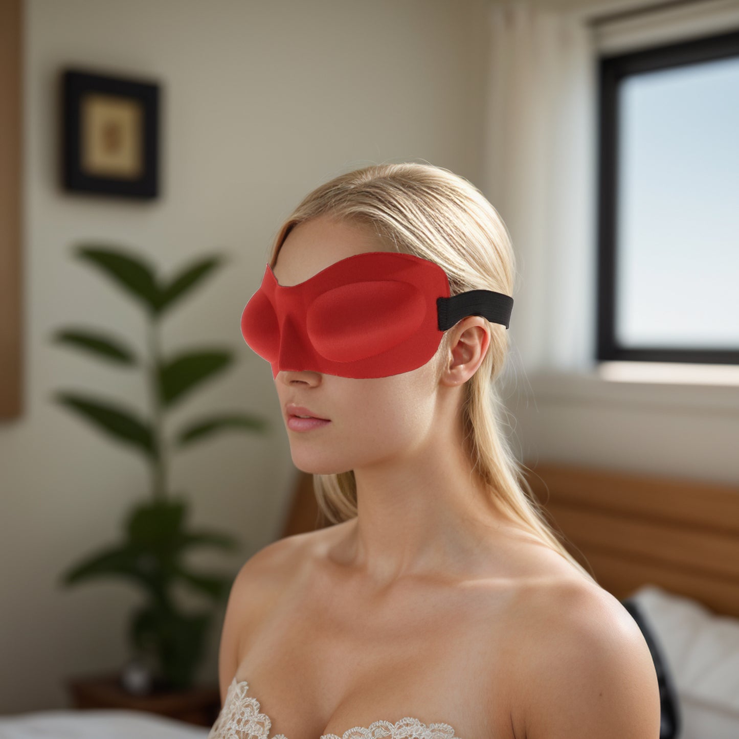 Soft Elastic Band 3D Sleep Eye Mask for Travel Red