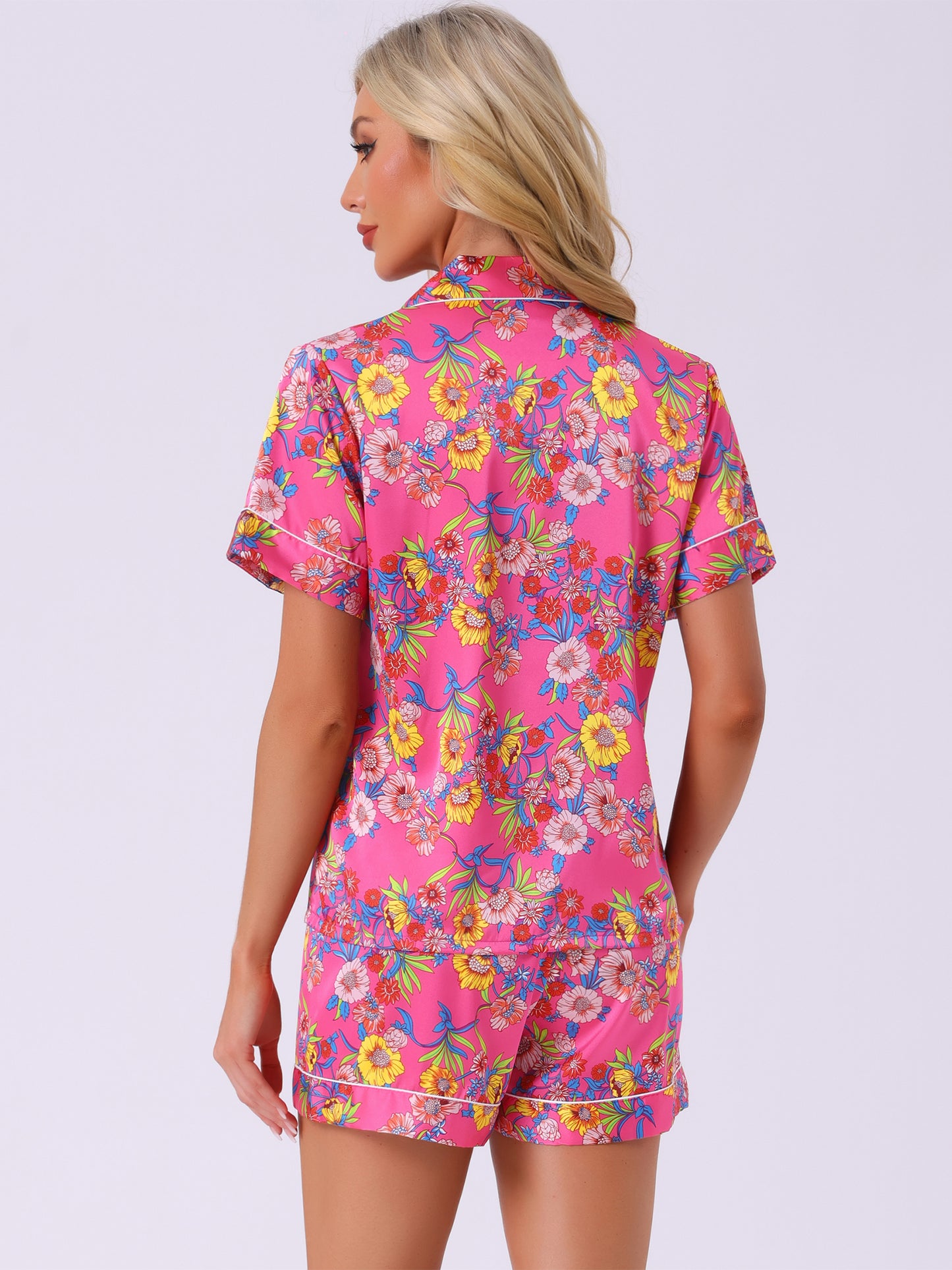 Ensemble pyjama d'été pour femme, chemise hawaïenne boutonnée avec short