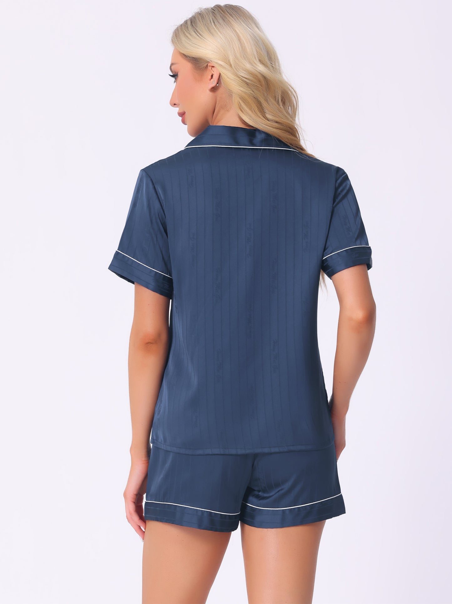 Women's Satin Pajamas Sleepshirt Button Down Top with Shorts Silky Lounge Set