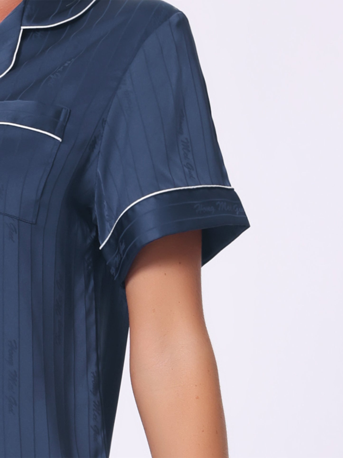 Women's Satin Pajamas Sleepshirt Button Down Top with Shorts Silky Lounge Set