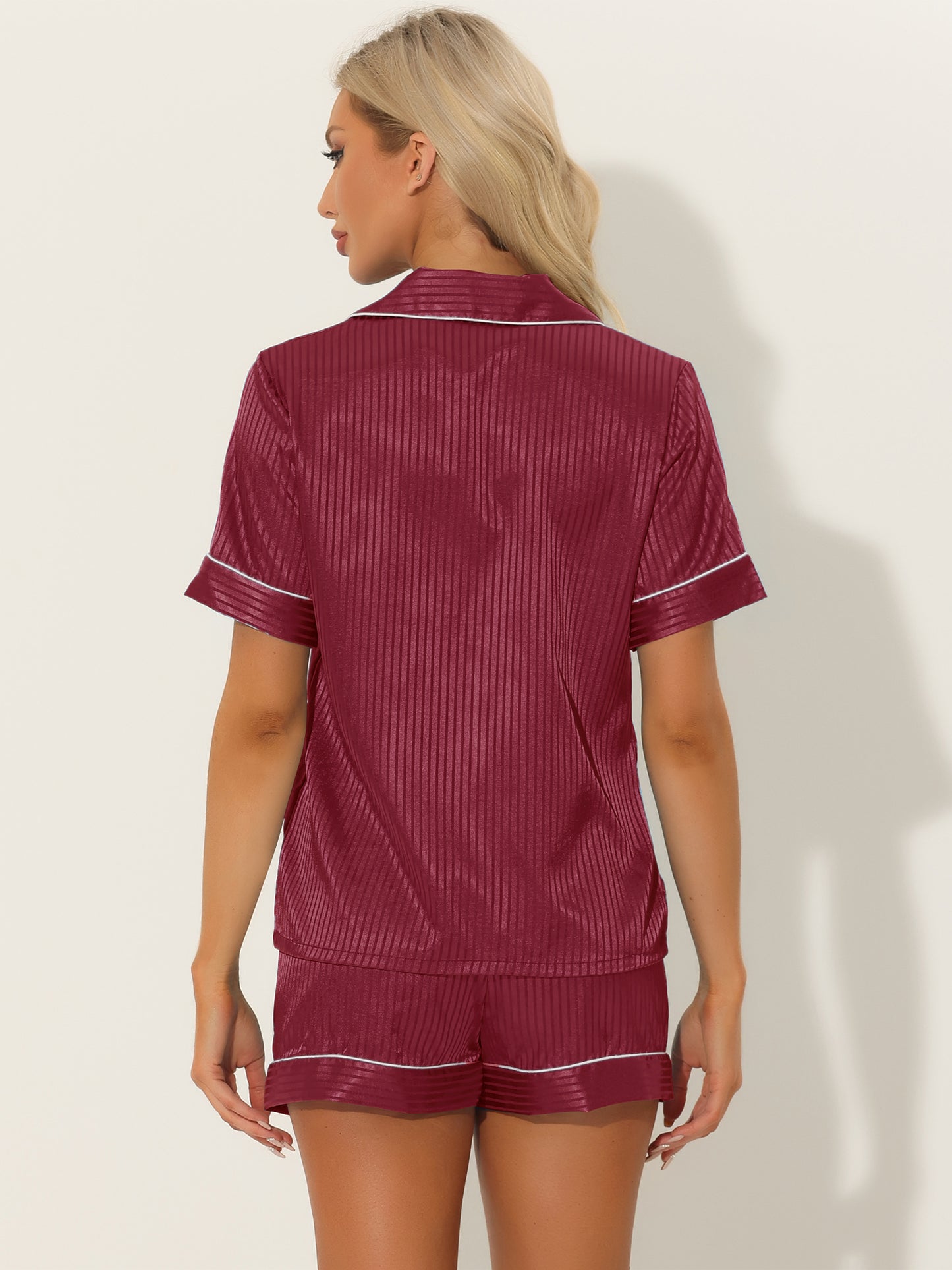 Women's Satin Pajamas Sleepshirt Button Down Top with Shorts Silky Lounge Set