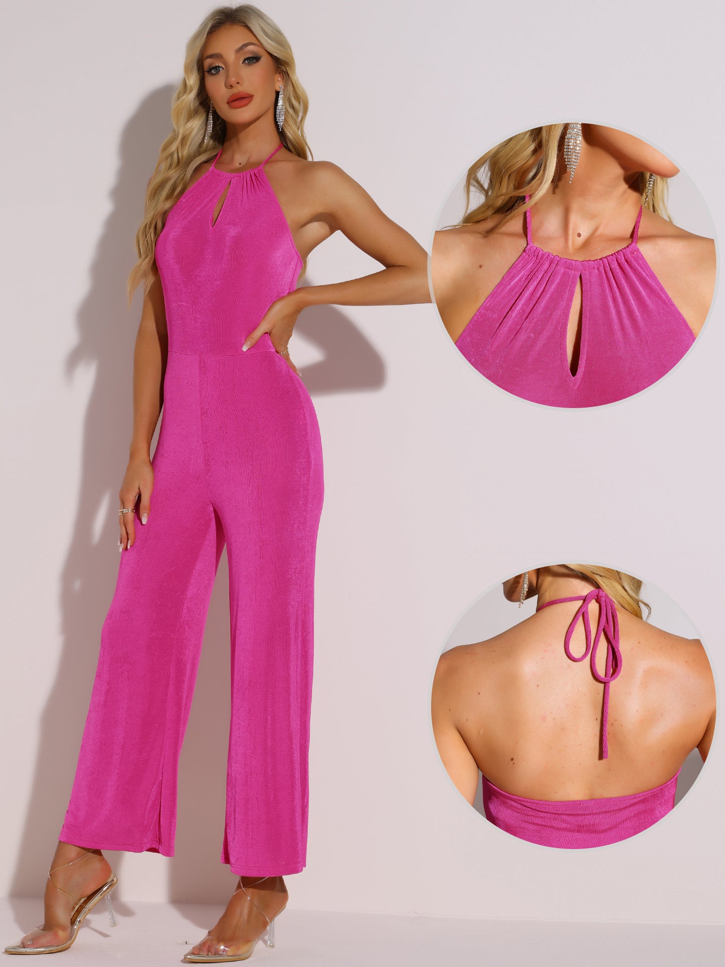 Women's Party Jumpsuit Halter Neck Sleeveless High Waist Wide Legs Rompers