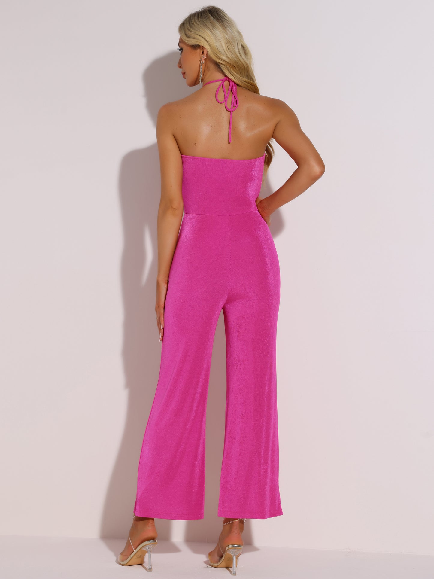 Women's Party Jumpsuit Halter Neck Sleeveless High Waist Wide Legs Rompers