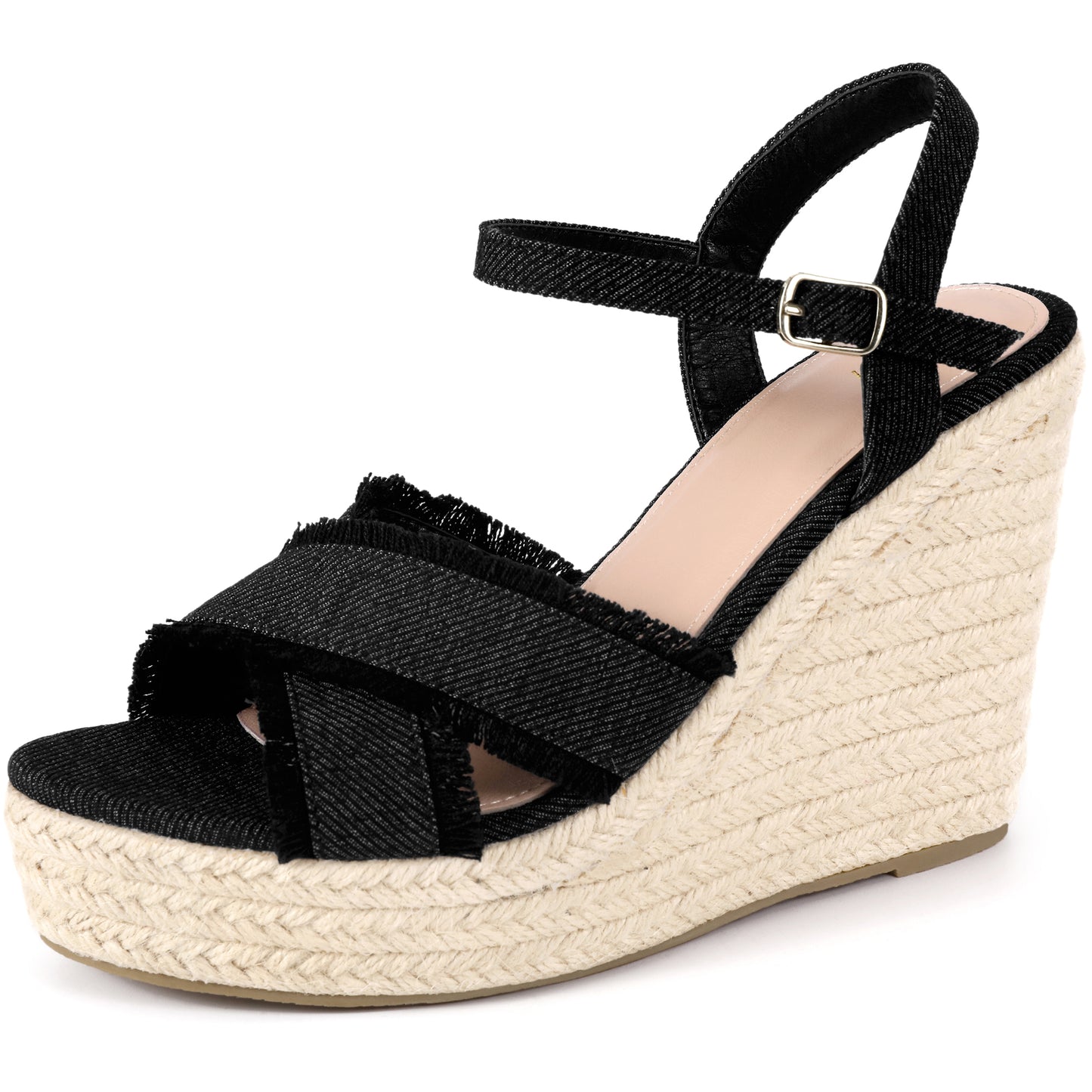 Sandalias de plataforma vaquera con tacón de cuña y tira trasera para mujer
