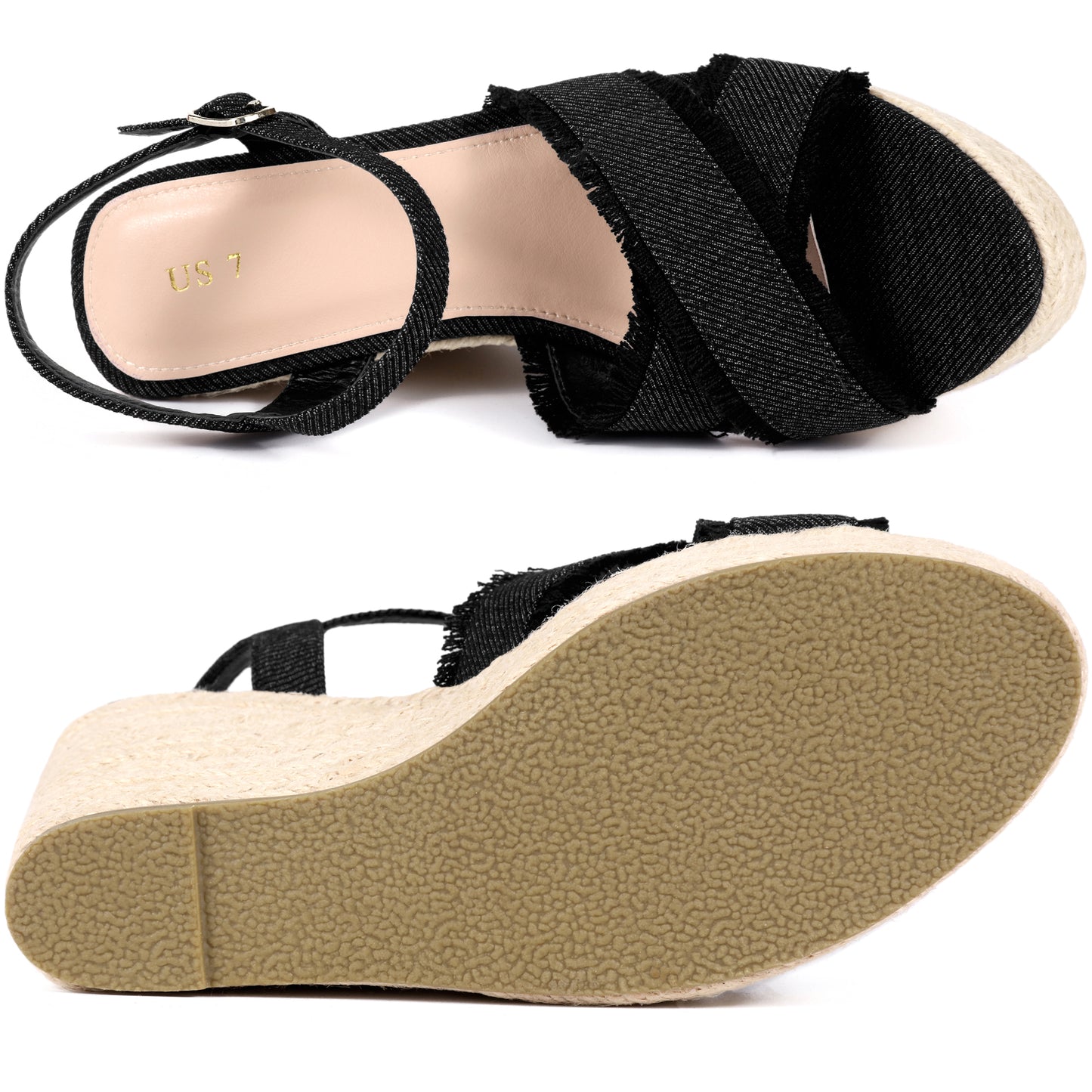 Sandalias de plataforma vaquera con tacón de cuña y tira trasera para mujer