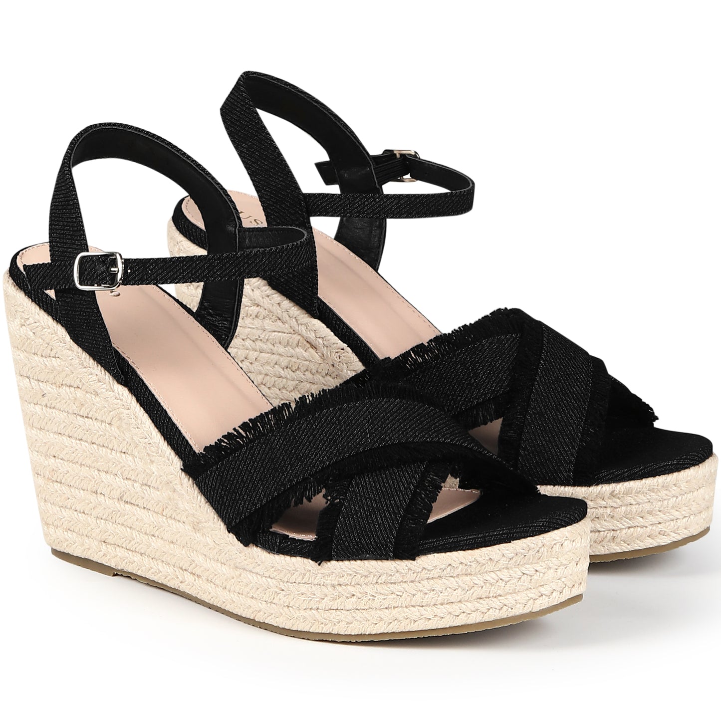 Sandalias de plataforma vaquera con tacón de cuña y tira trasera para mujer