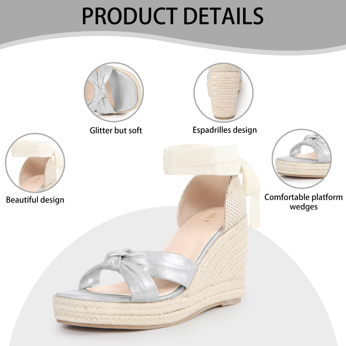 Women Espadrilles Platform Ankle Strap Wedges Heel Lace Up Sandals