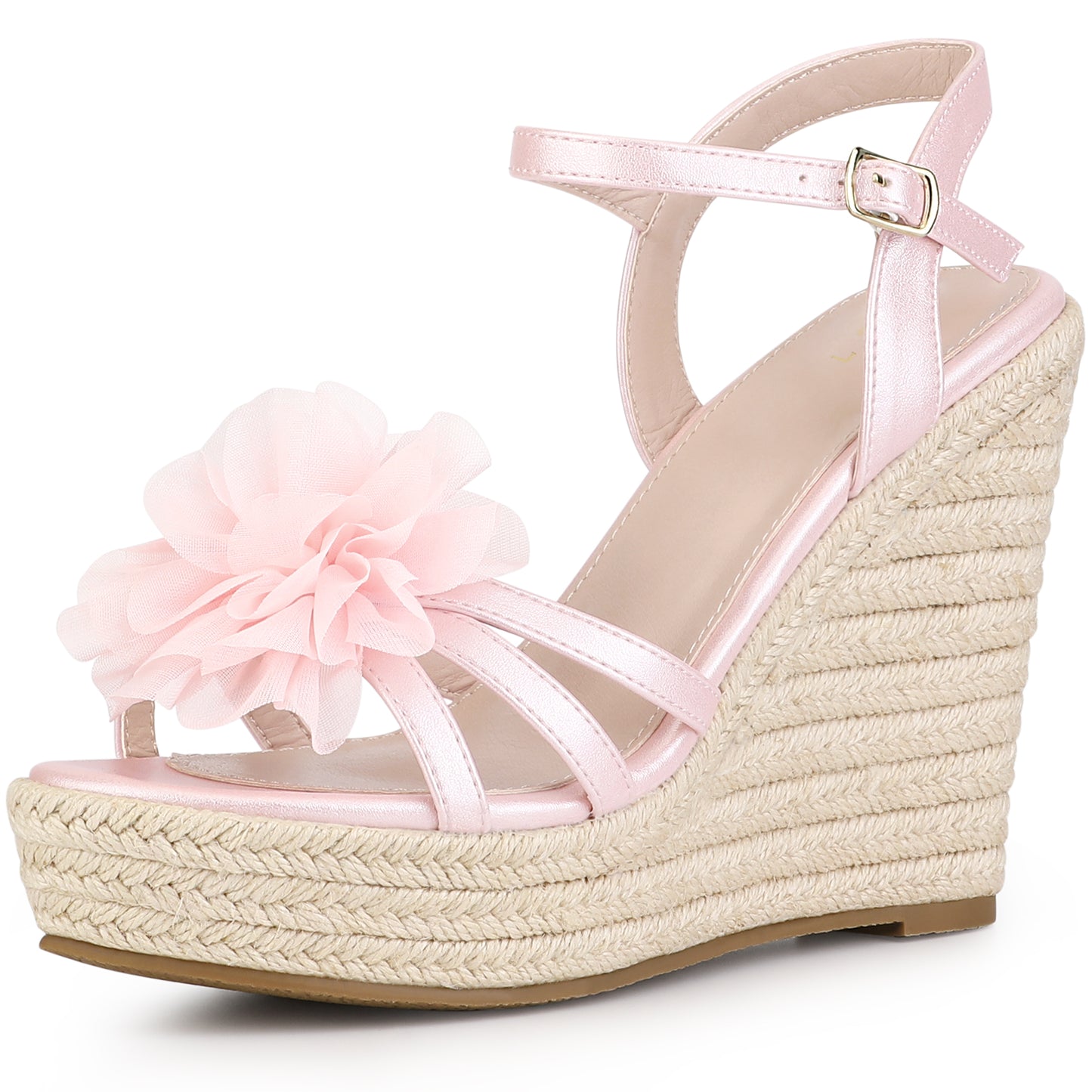 Alpargatas con plataforma y tacón de cuña con flores para mujer