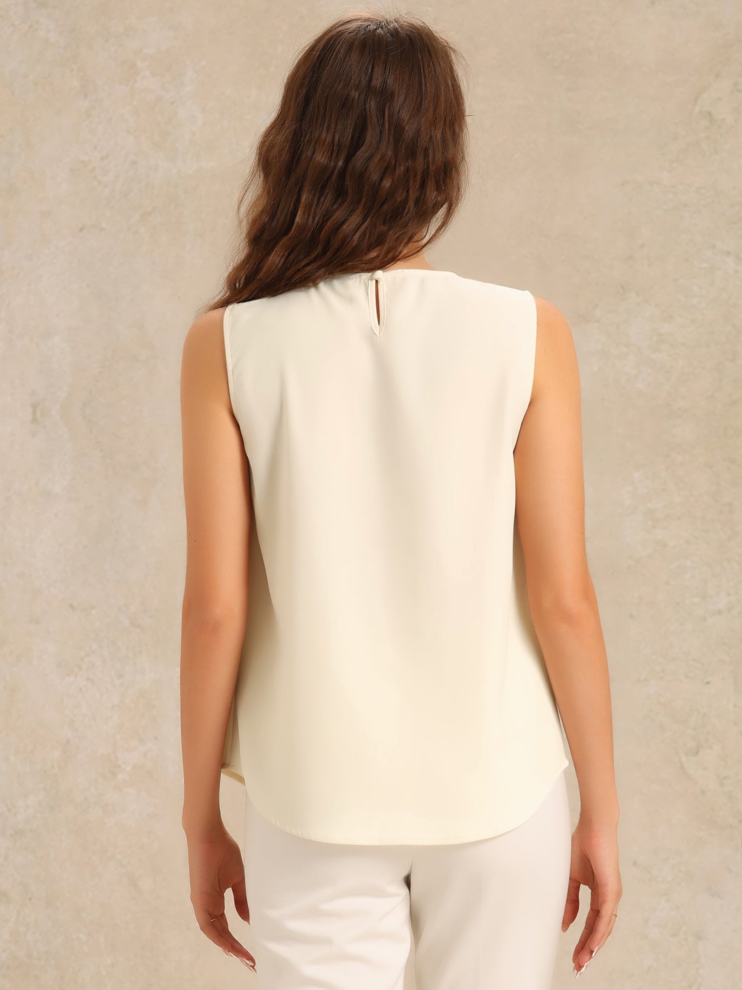 Women's Pleated Crew Neck Sleeveless Solid Casual Summer Tank Top