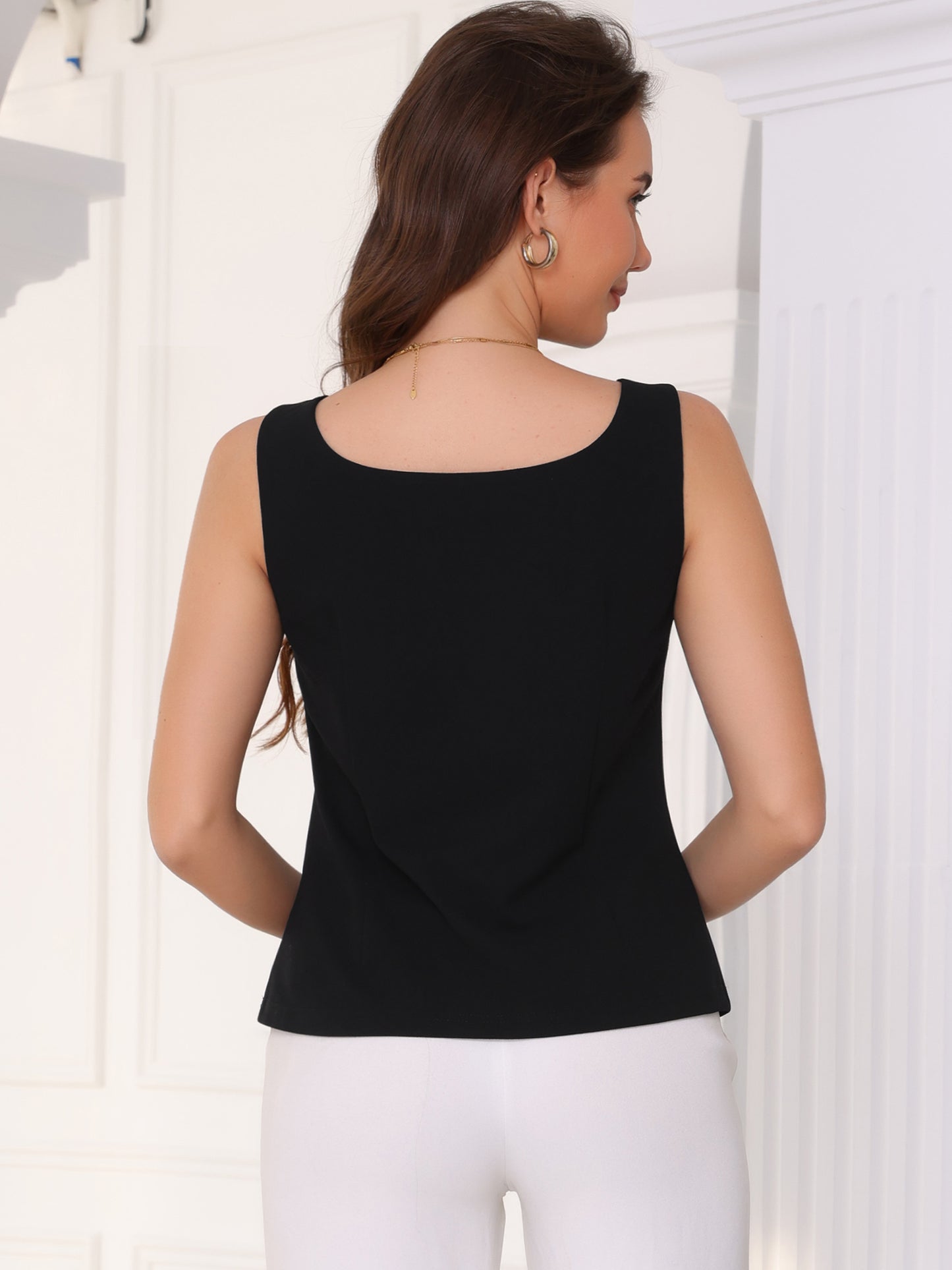 Women's Boat Neck Sleeveless Business Work Summer Tank Top